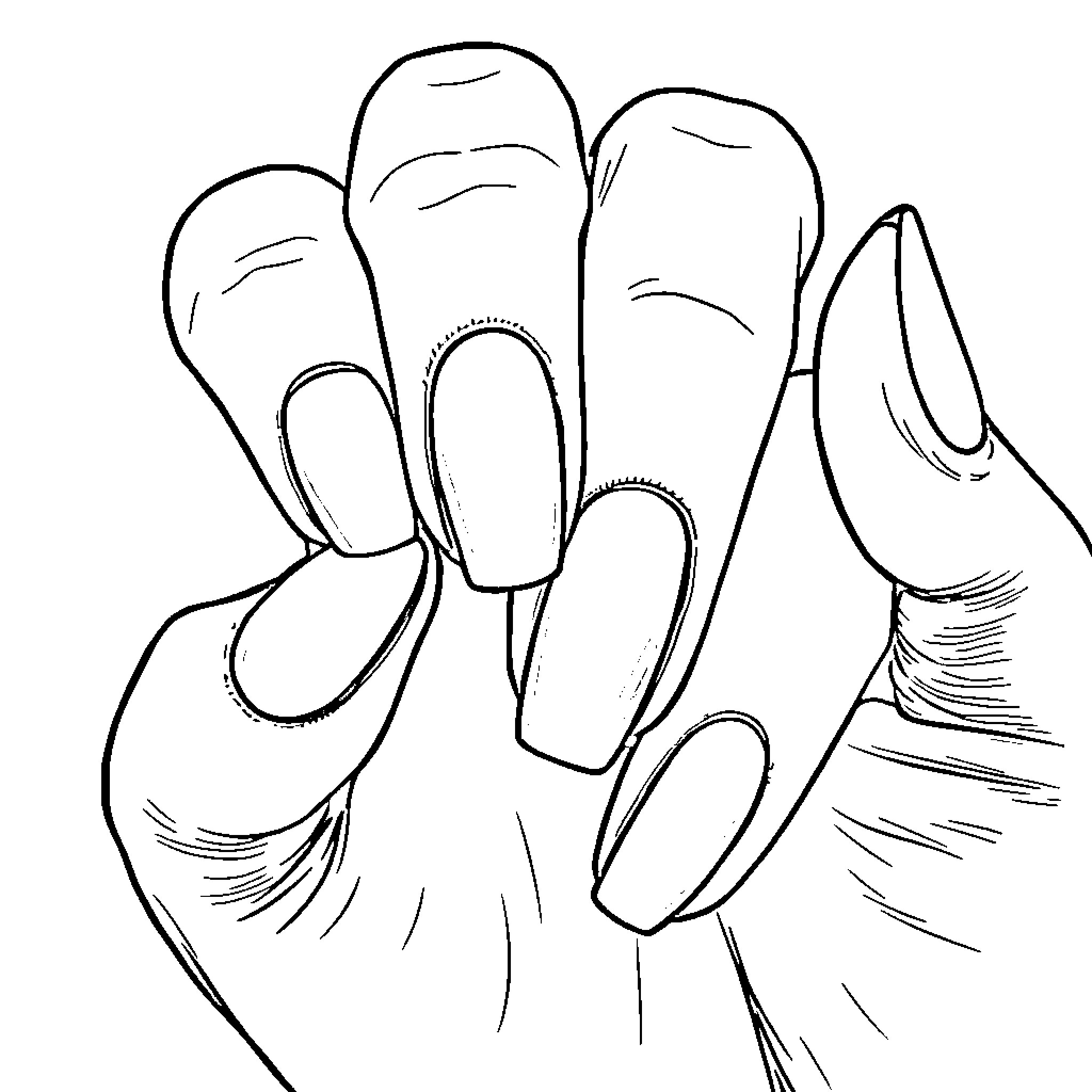 Nail Art Design on Fingers Coloring Page (free black-and-white line drawing printable PDF for all, from beginners to advanced learners, including children, teens, adults, and seniors)