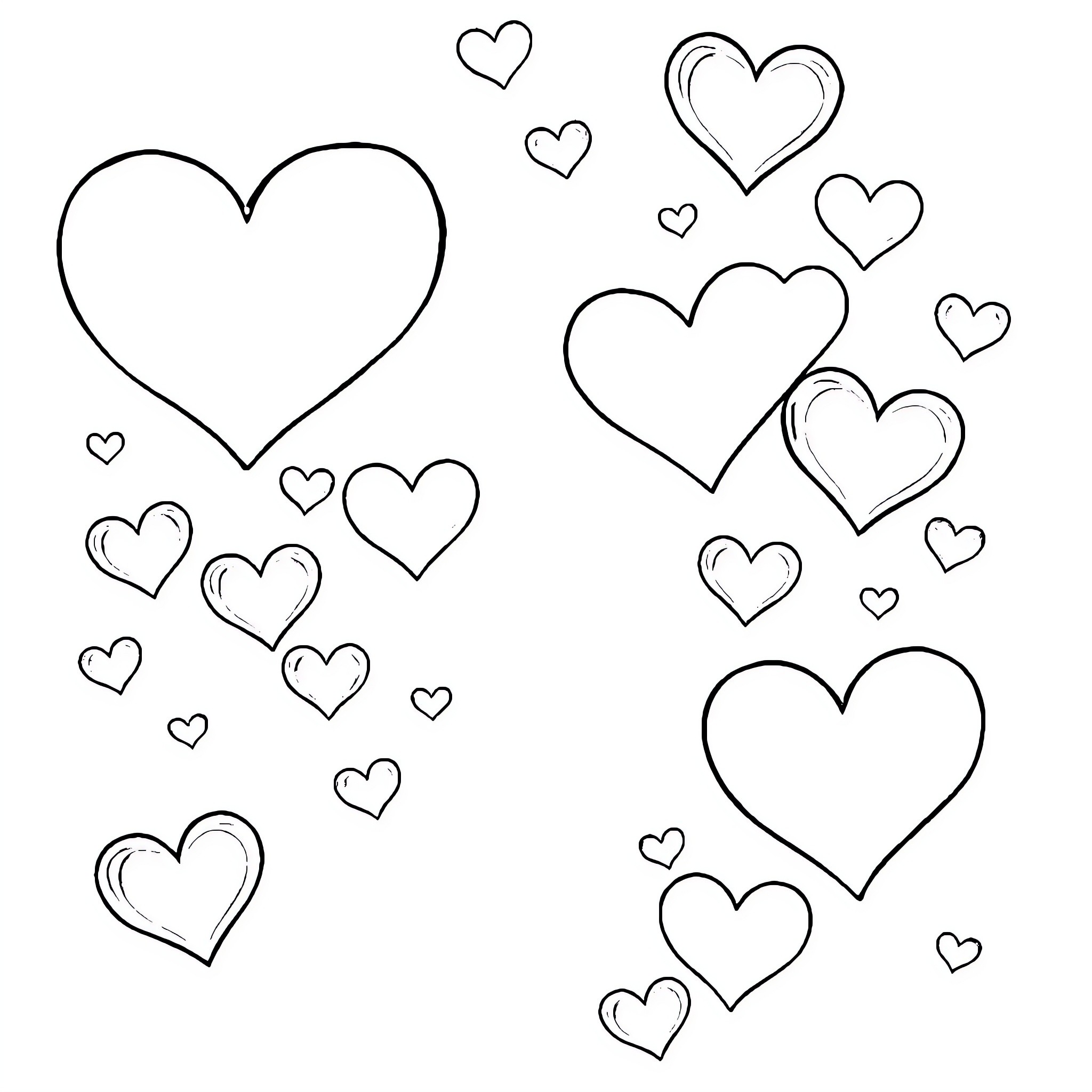 Heart-shaped Outline Illustrations and Sketches Coloring Page (free black-and-white line drawing printable PDF for all, from beginners to advanced learners, including children, teens, adults, and seniors)