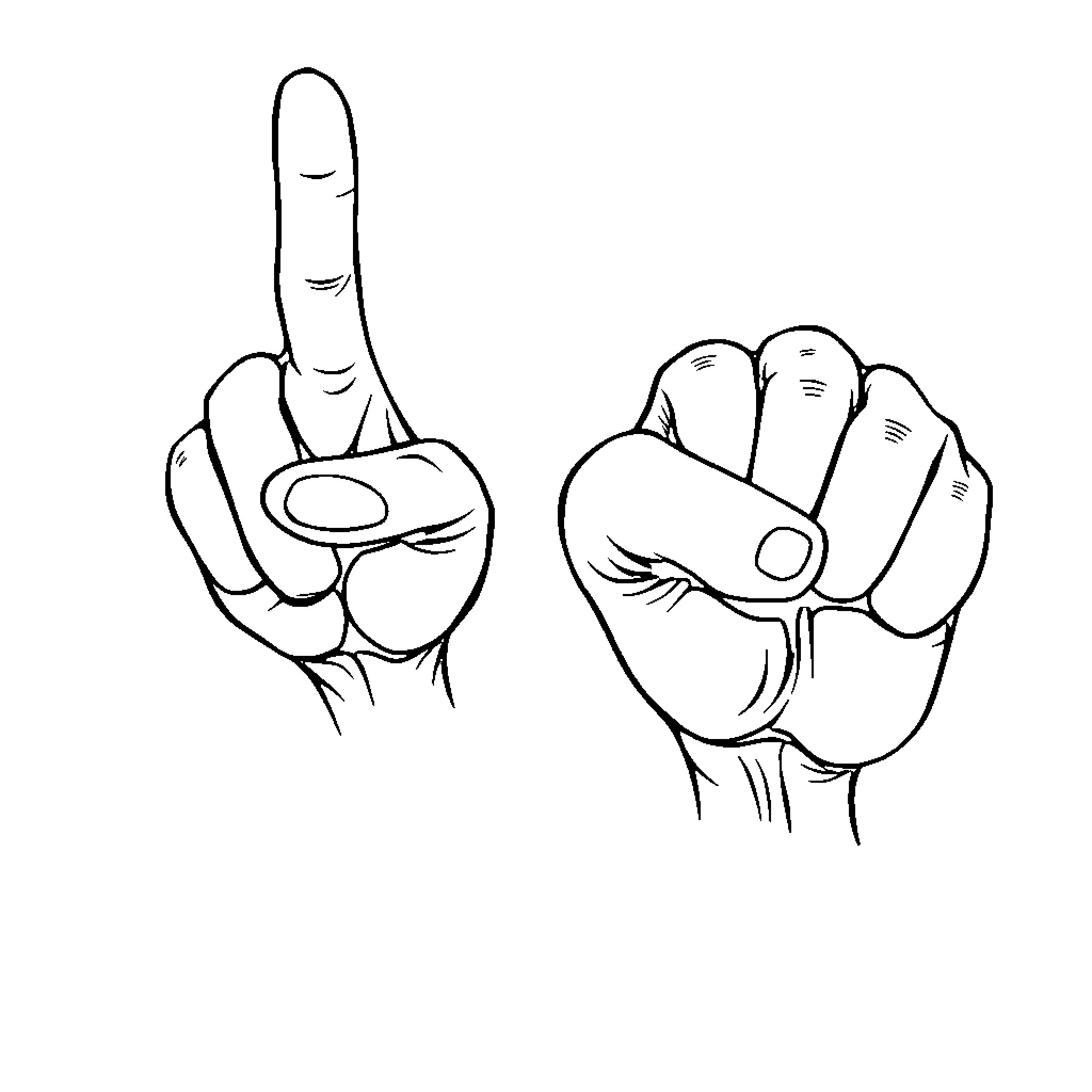 Finger gestures in black and white Coloring Page (free black-and-white line drawing printable PDF for all, from beginners to advanced learners, including children, teens, adults, and seniors)