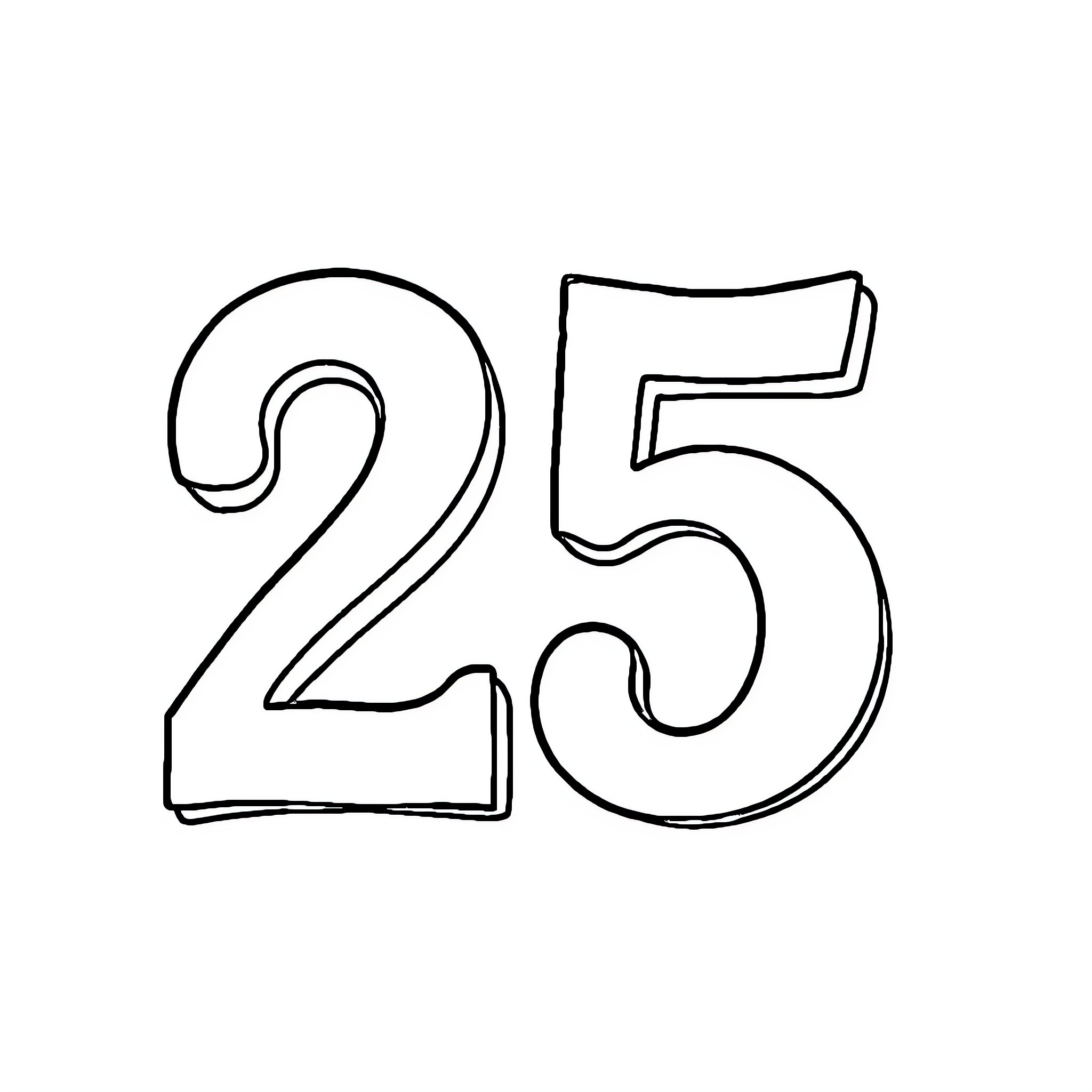 25 Stylized Numbers Illustration Coloring Page (free black-and-white line drawing printable PDF for all, from beginners to advanced learners, including children, teens, adults, and seniors)