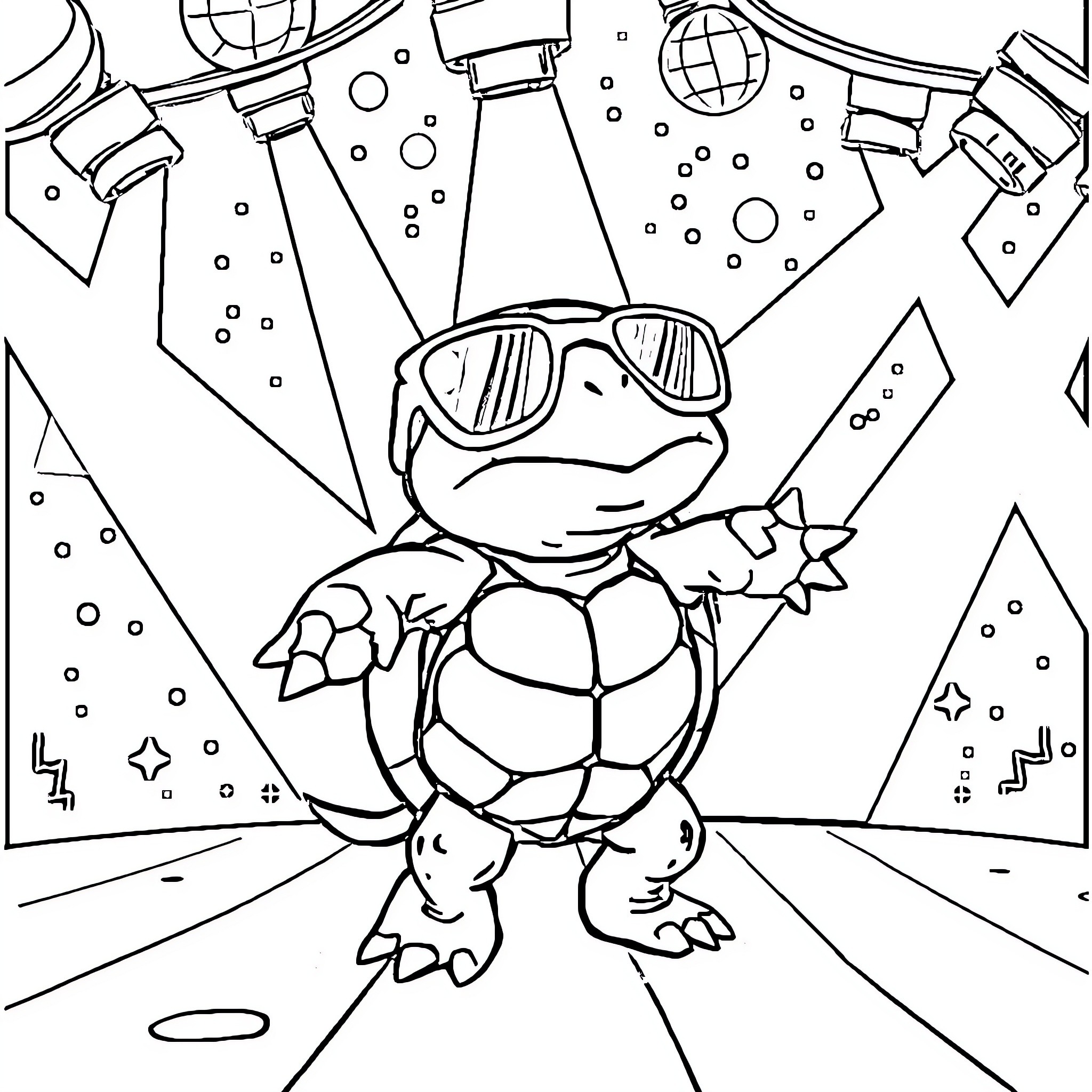 Turtle Astronaut in Outer Space Adventure Coloring Page (free black-and-white line drawing printable PDF for all, from beginners to advanced learners, including children, teens, adults, and seniors)