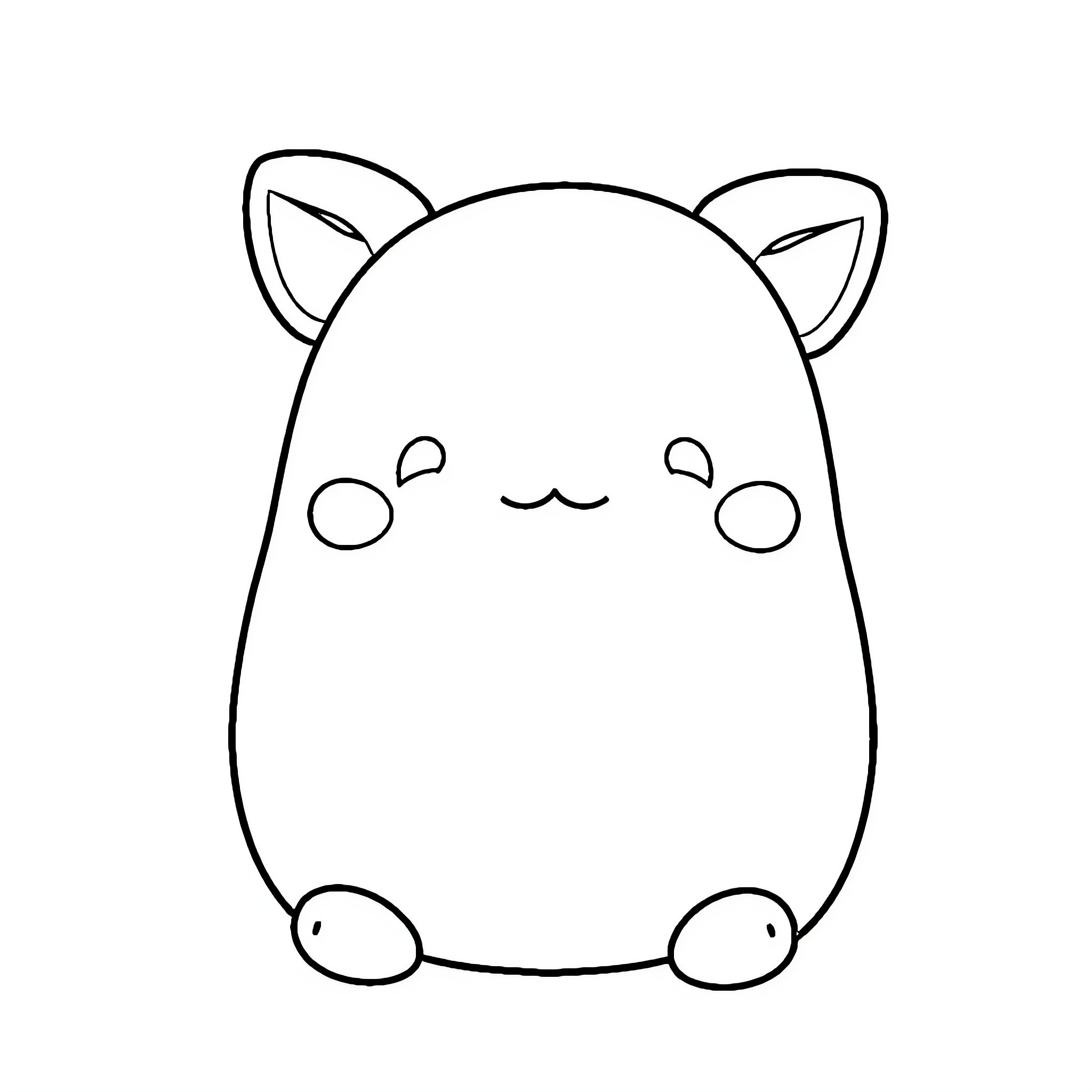 Squishmallow cat-like character with cute expression Coloring Page (free black-and-white line drawing printable PDF for all, from beginners to advanced learners, including children, teens, adults, and seniors)