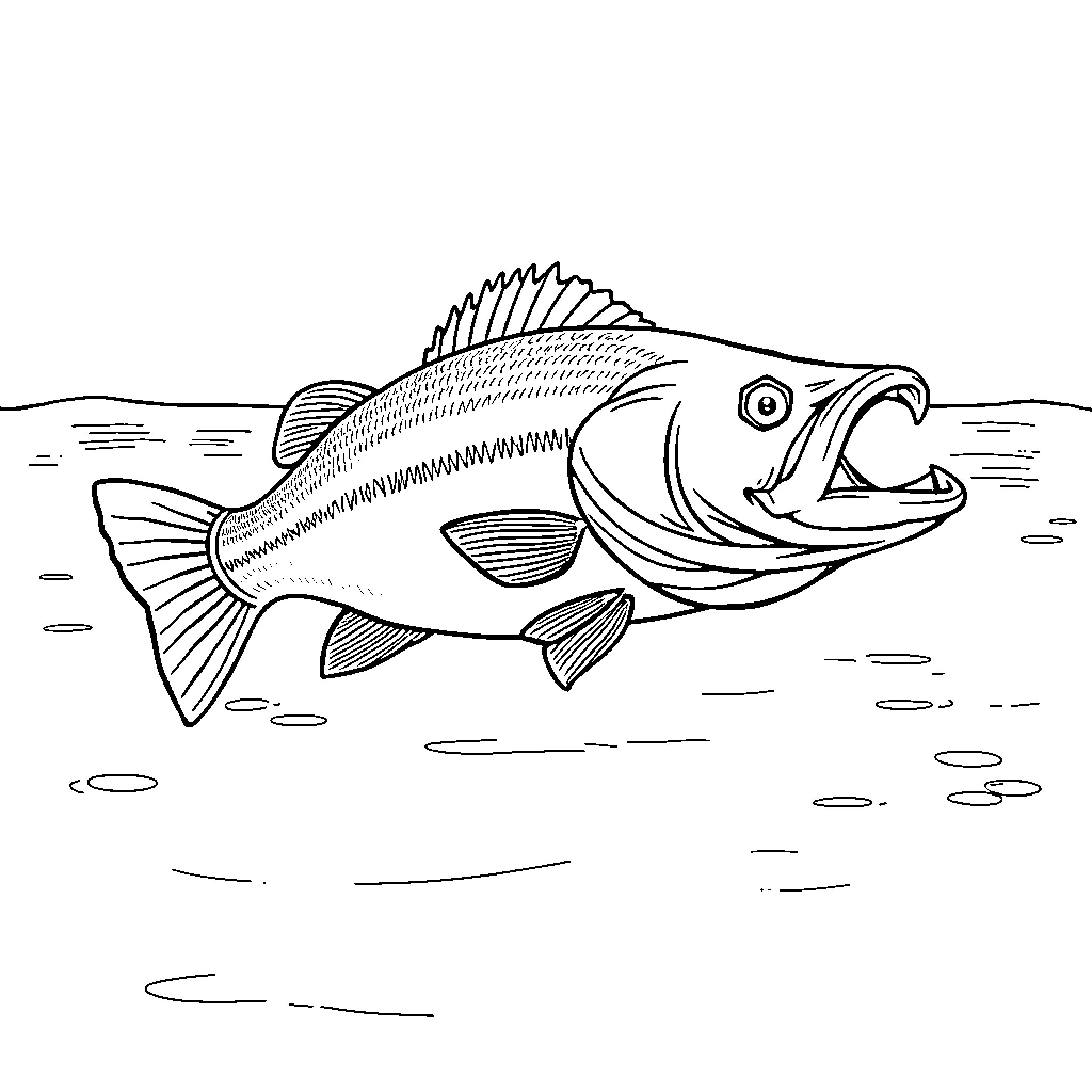 Fish swimming in the water Coloring Page (free black-and-white line drawing printable PDF for all, from beginners to advanced learners, including children, teens, adults, and seniors)