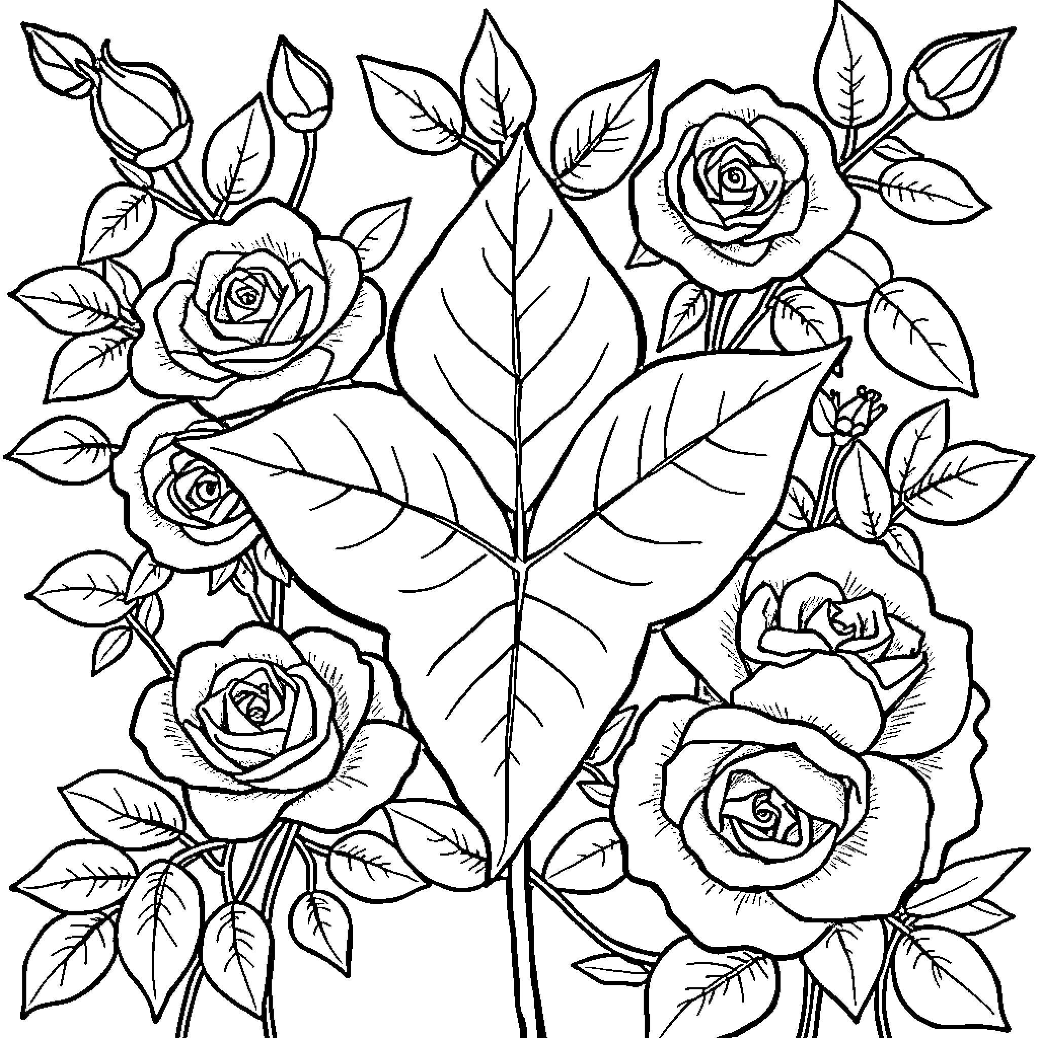 Ivy Leaf with Intricate Floral Patterns Coloring Page (free black-and-white line drawing printable PDF for all, from beginners to advanced learners, including children, teens, adults, and seniors)