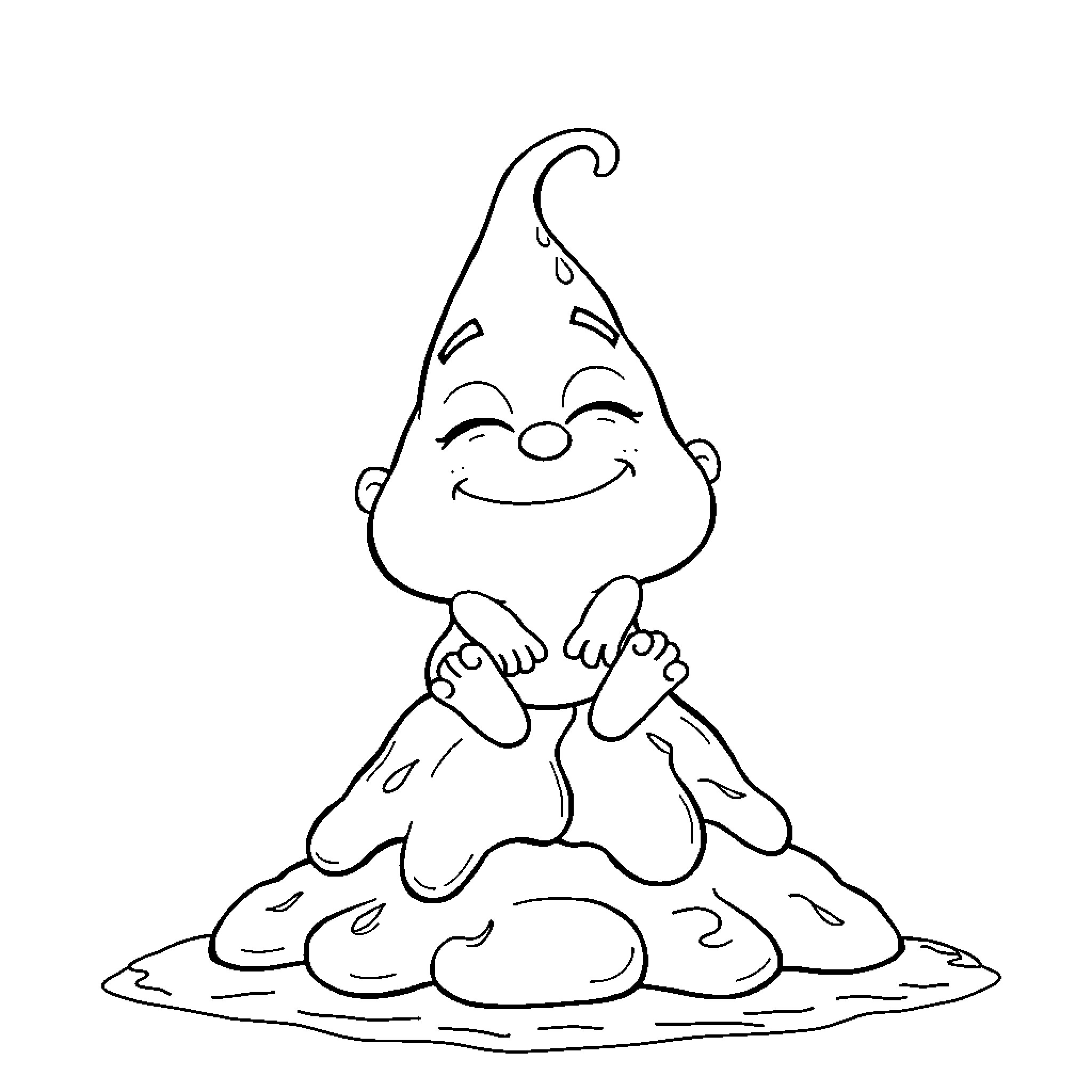 Poop Gnome Delighted by Its Creation Coloring Page (free black-and-white line drawing printable PDF for all, from beginners to advanced learners, including children, teens, adults, and seniors)