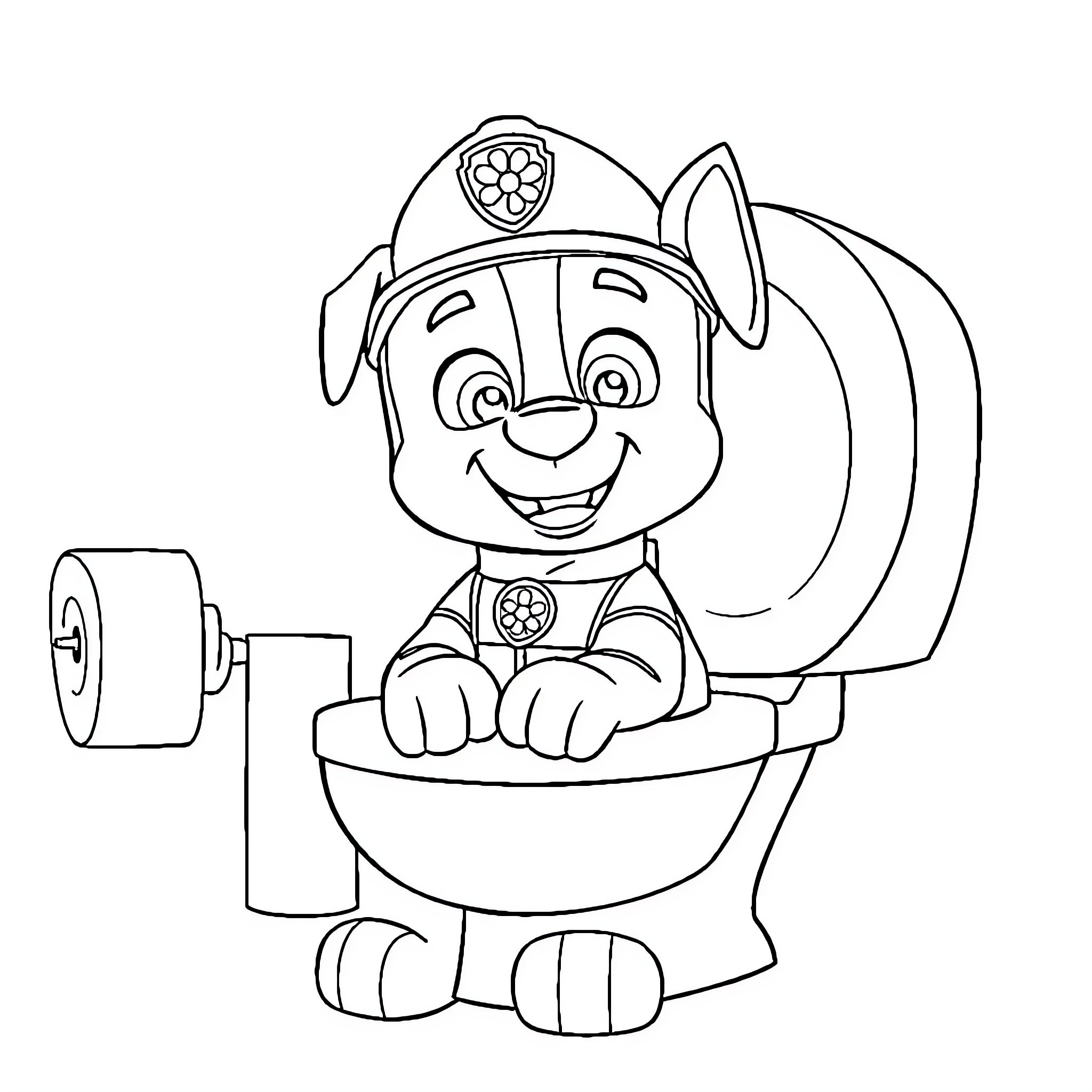 Rubben's Playful Potty Adventure Coloring Page (free black-and-white line drawing printable PDF for all, from beginners to advanced learners, including children, teens, adults, and seniors)