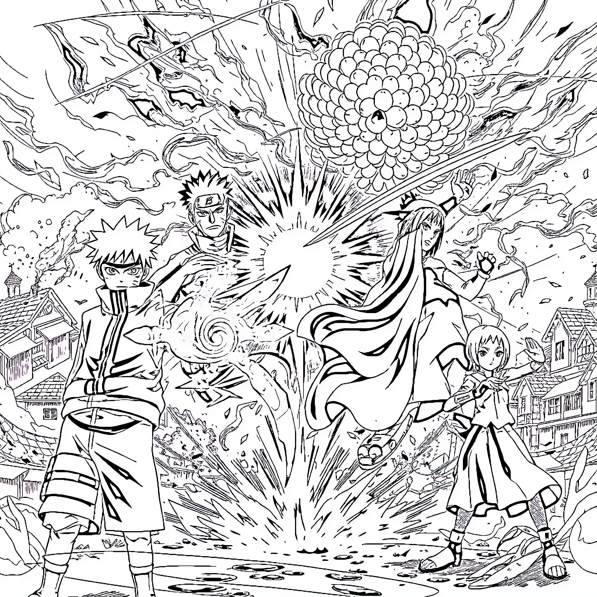 Boruto's Ninja Adventure Unfolds Coloring Page (free black-and-white line drawing printable PDF for all, from beginners to advanced learners, including children, teens, adults, and seniors)
