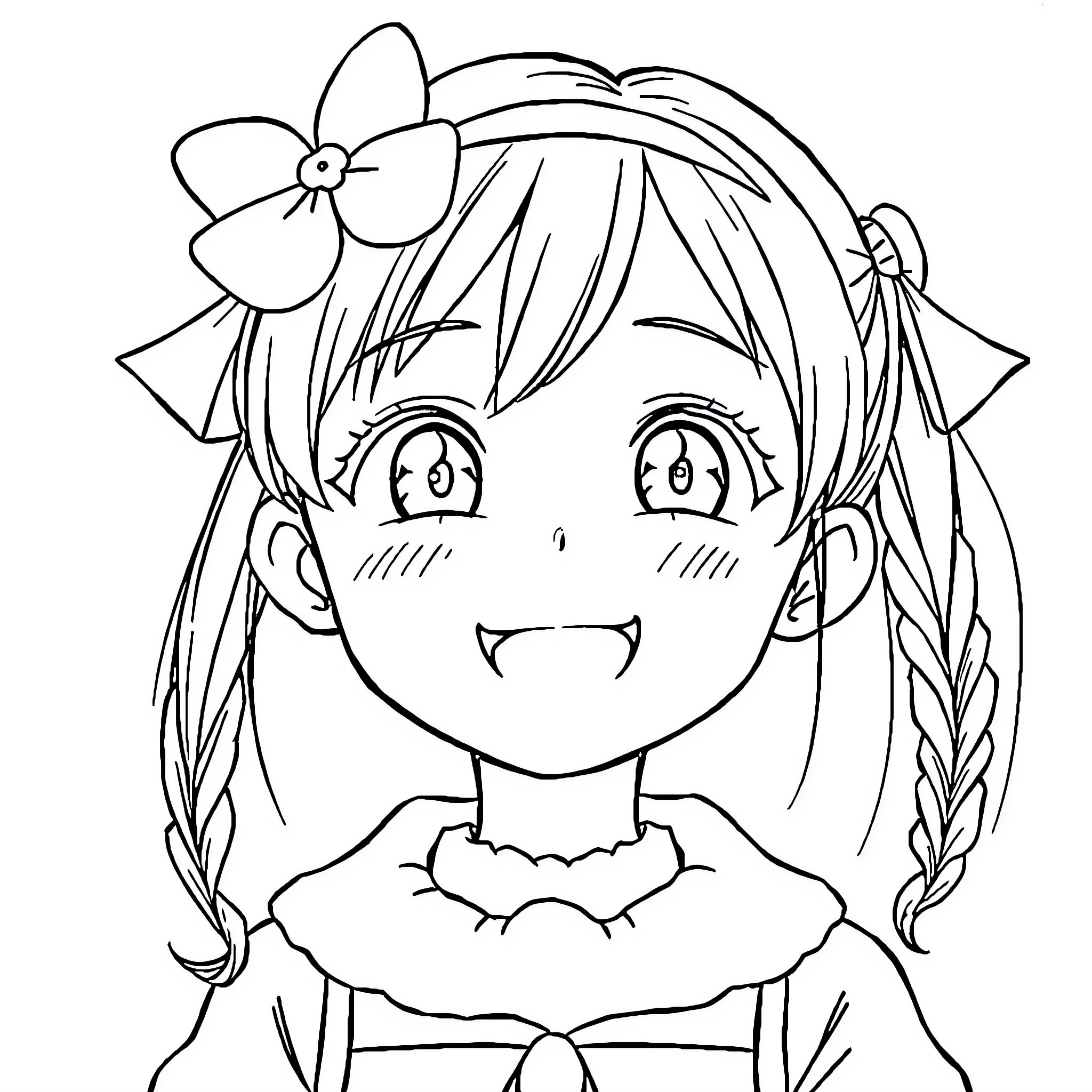 Mahiru's Charming Smile and Adorable Accessories Coloring Page (free black-and-white line drawing printable PDF for all, from beginners to advanced learners, including children, teens, adults, and seniors)