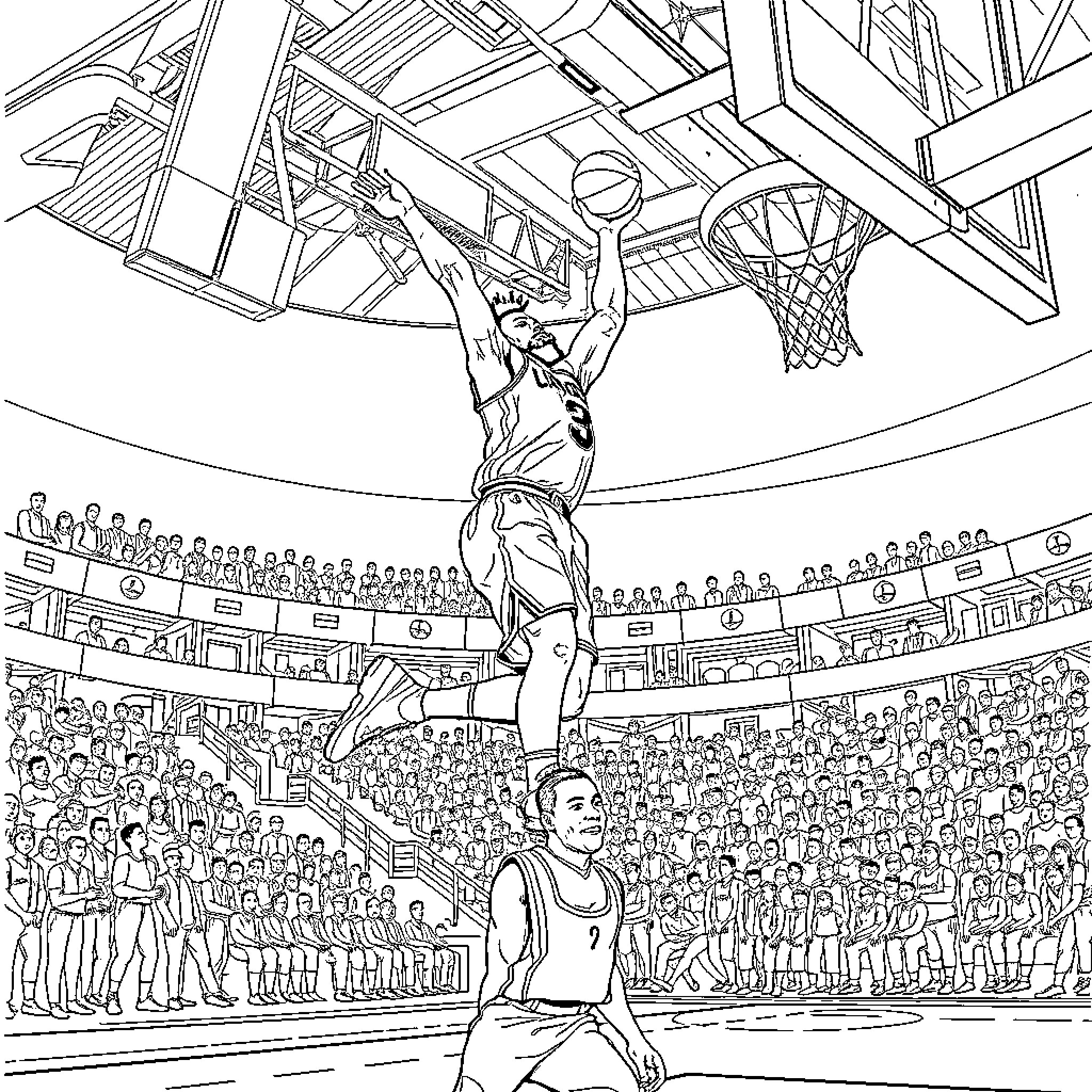 Jaylen Brown Basketball Player in Action Coloring Page (free black-and-white line drawing printable PDF for all, from beginners to advanced learners, including children, teens, adults, and seniors)