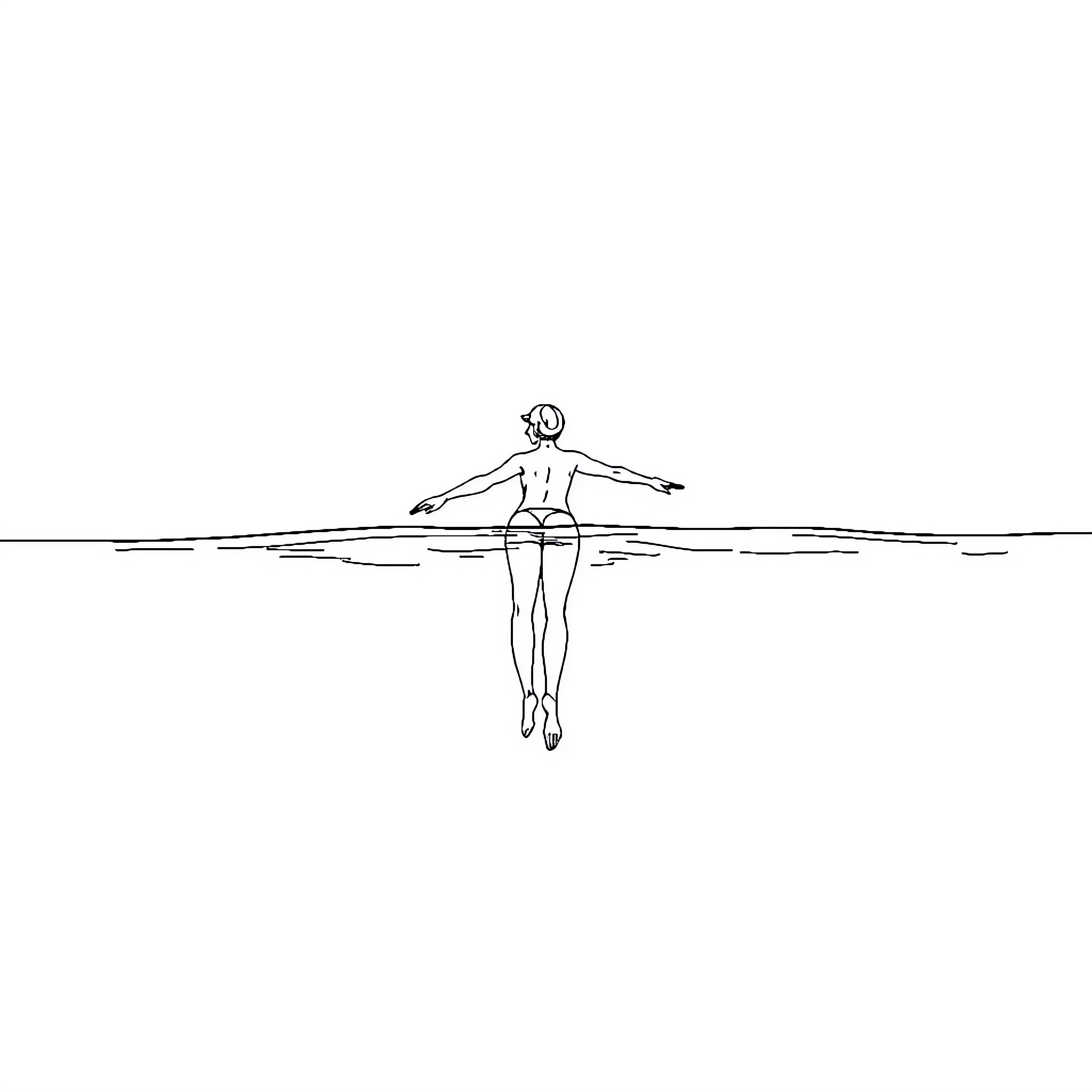 Person floating calmly in the water Coloring Page (free black-and-white line drawing printable PDF for all, from beginners to advanced learners, including children, teens, adults, and seniors)