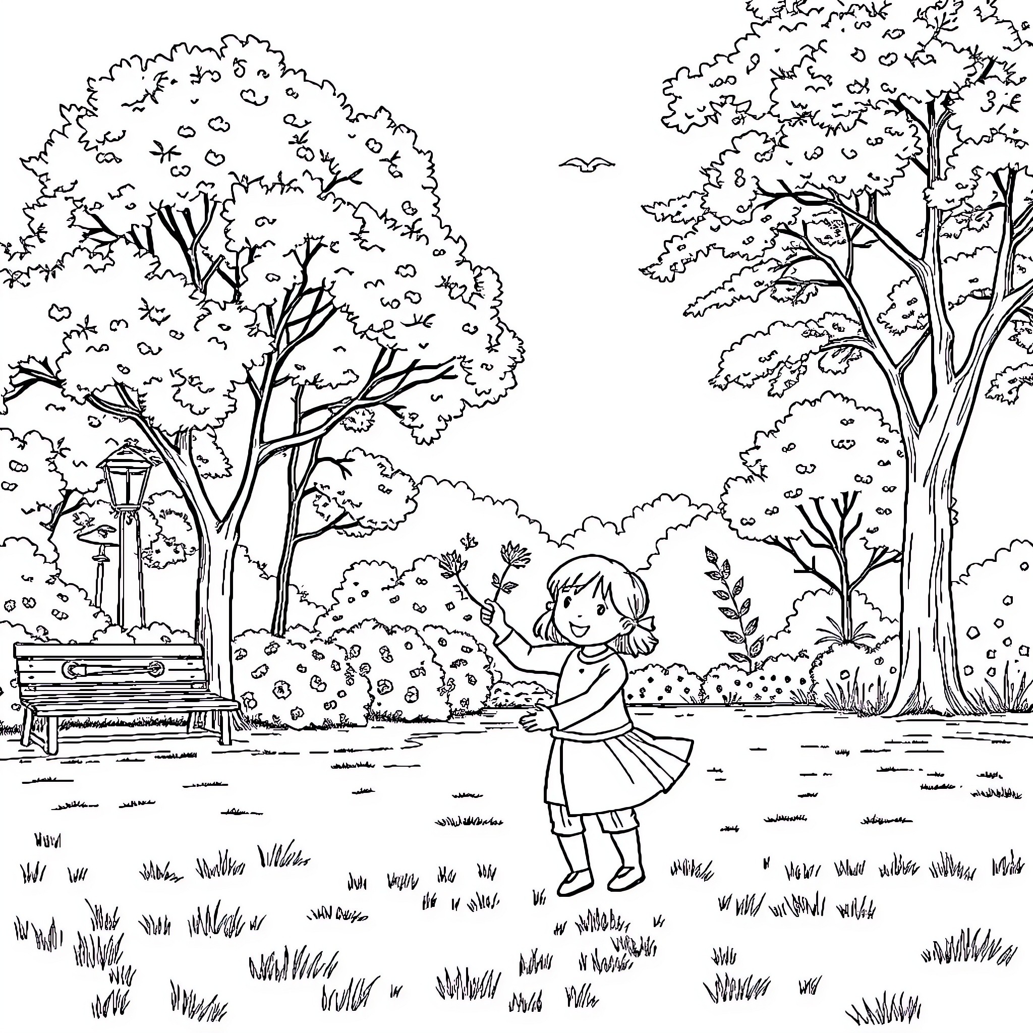 Man enjoying a stroll in the park Coloring Page (free black-and-white line drawing printable PDF for all, from beginners to advanced learners, including children, teens, adults, and seniors)