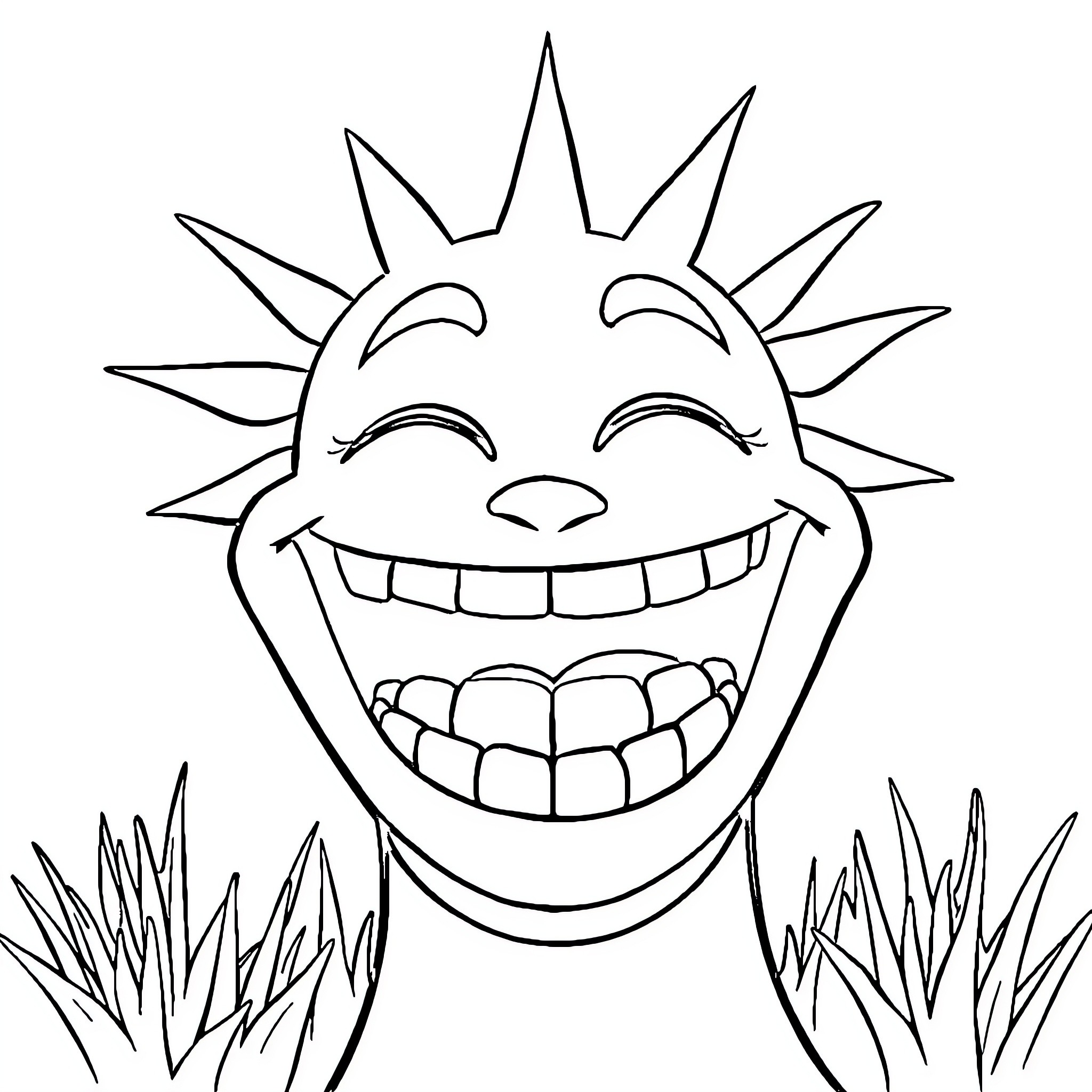 Tooth Smiling Happily in the Grass Coloring Page (free black-and-white line drawing printable PDF for all, from beginners to advanced learners, including children, teens, adults, and seniors)