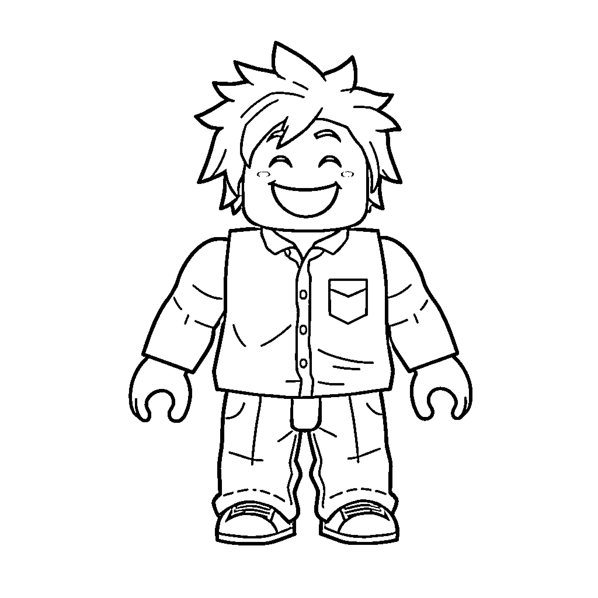 Noob Enjoying Playtime in Casual Outfit Coloring Page (free black-and-white line drawing printable PDF for all, from beginners to advanced learners, including children, teens, adults, and seniors)