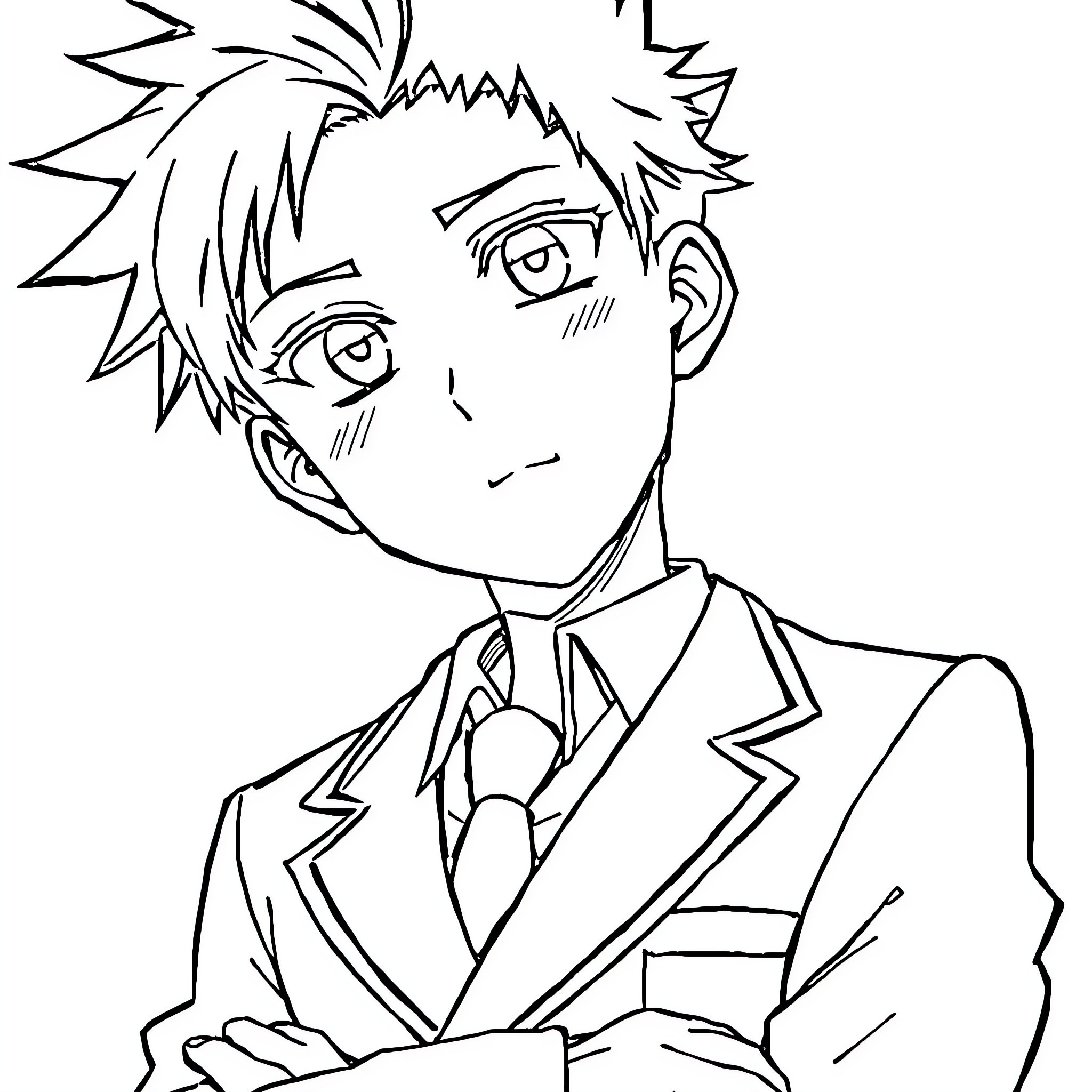 Ayanokoji Kiyotaka in a formal attire with a serious expression Coloring Page (free black-and-white line drawing printable PDF for all, from beginners to advanced learners, including children, teens, adults, and seniors)