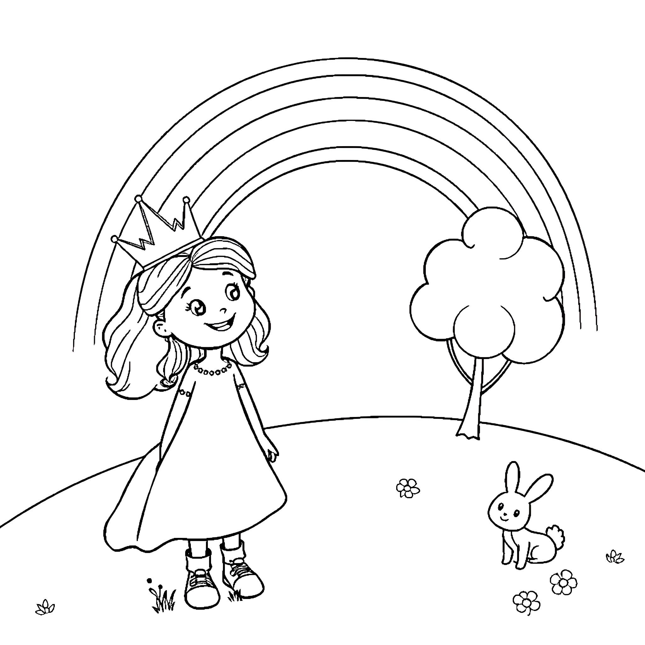 Elina's Whimsical Adventure in the Enchanted Meadow Coloring Page (free black-and-white line drawing printable PDF for all, from beginners to advanced learners, including children, teens, adults, and seniors)