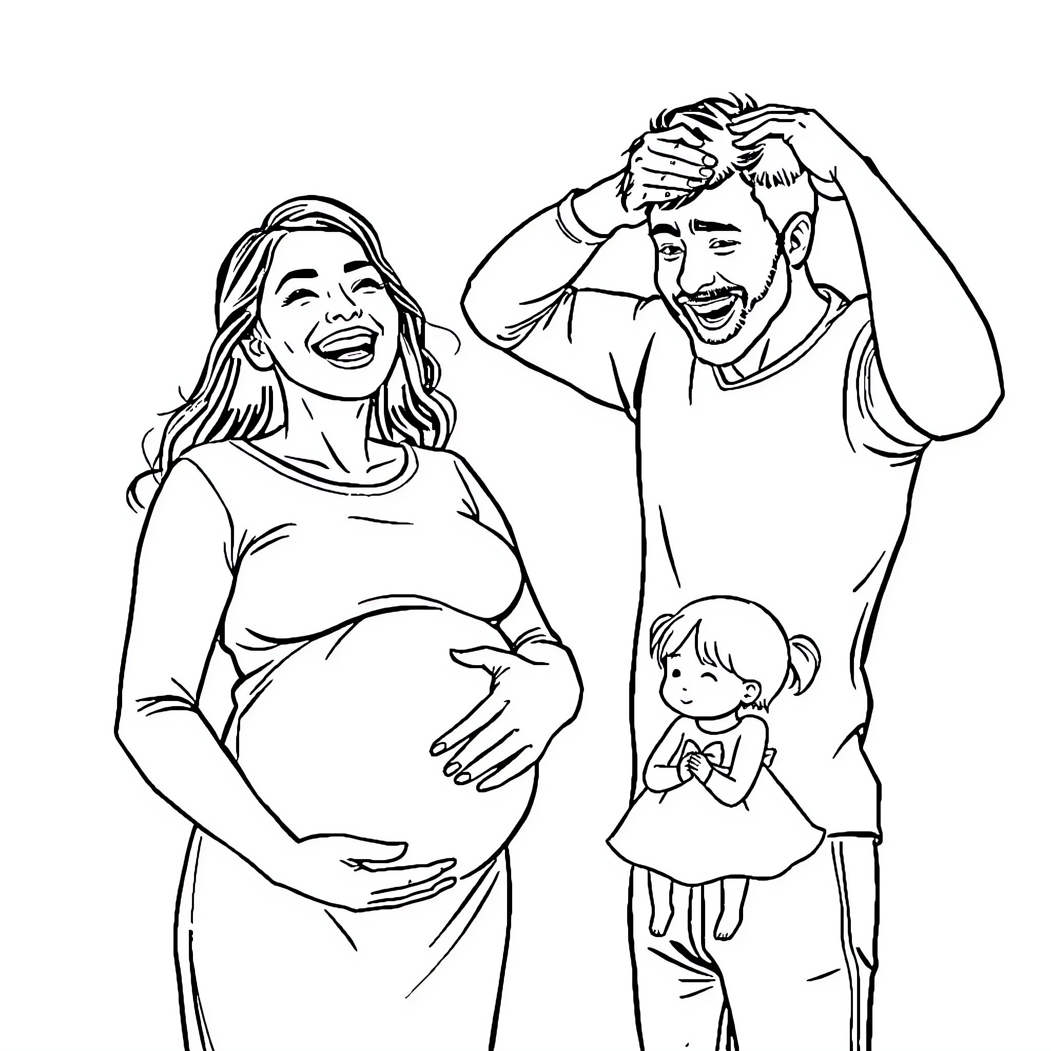 Mother and family celebrate joyful occasion Coloring Page (free black-and-white line drawing printable PDF for all, from beginners to advanced learners, including children, teens, adults, and seniors)