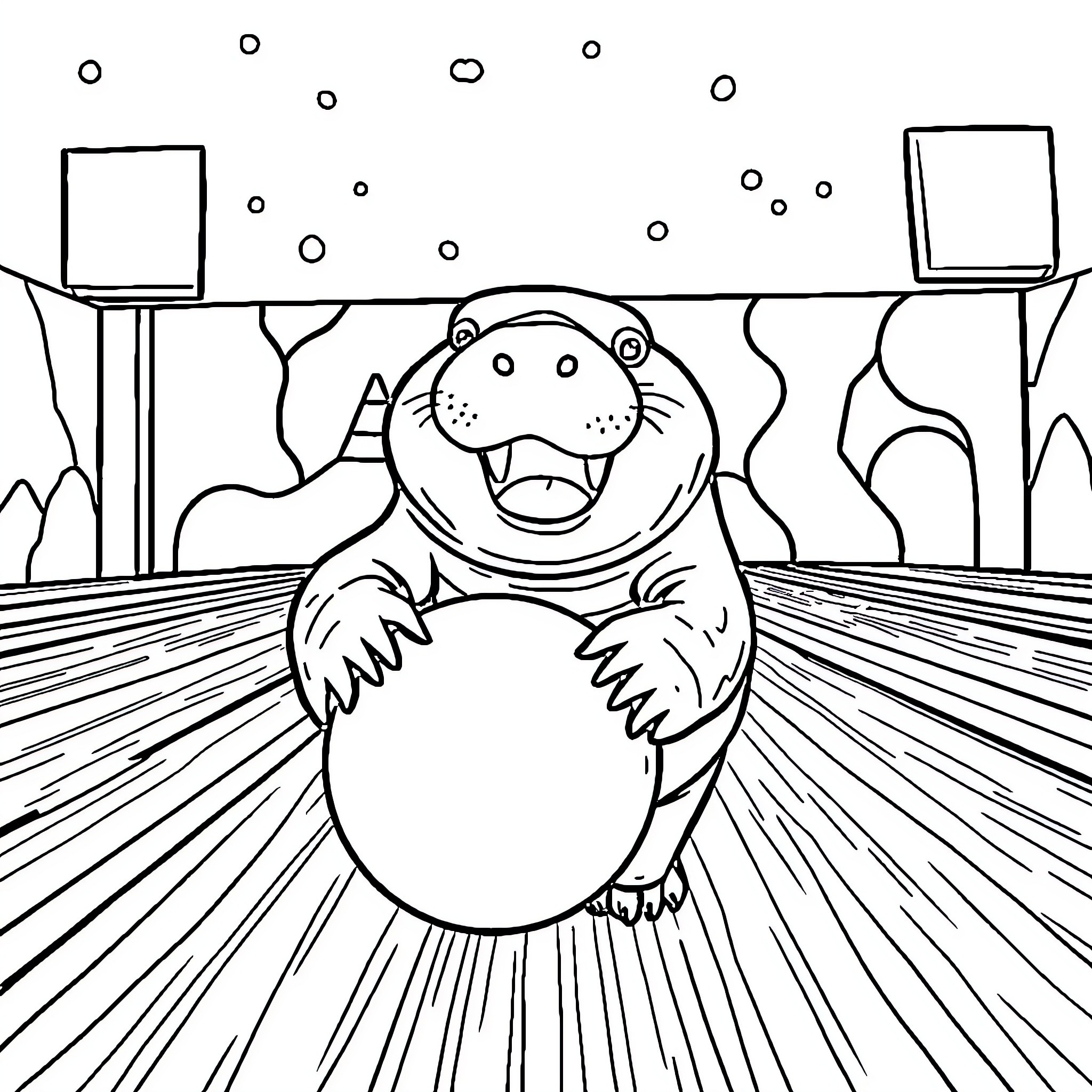 Manatee joyfully emerging from underwater scenery Coloring Page (free black-and-white line drawing printable PDF for all, from beginners to advanced learners, including children, teens, adults, and seniors)