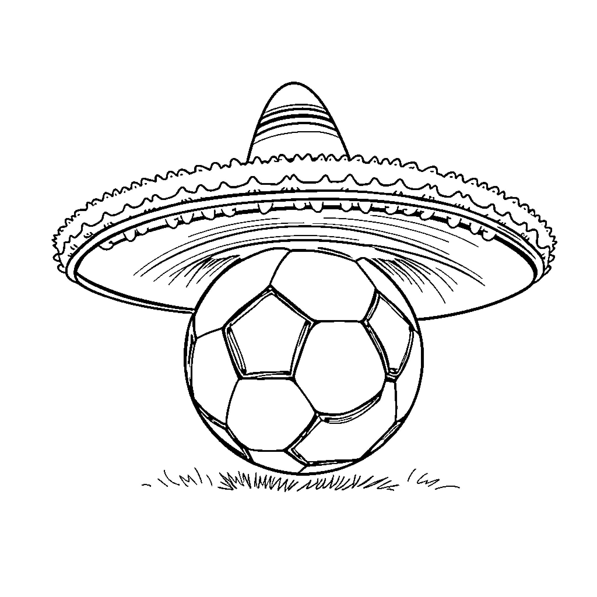 Football players wearing sombrero hats Coloring Page (free black-and-white line drawing printable PDF for all, from beginners to advanced learners, including children, teens, adults, and seniors)