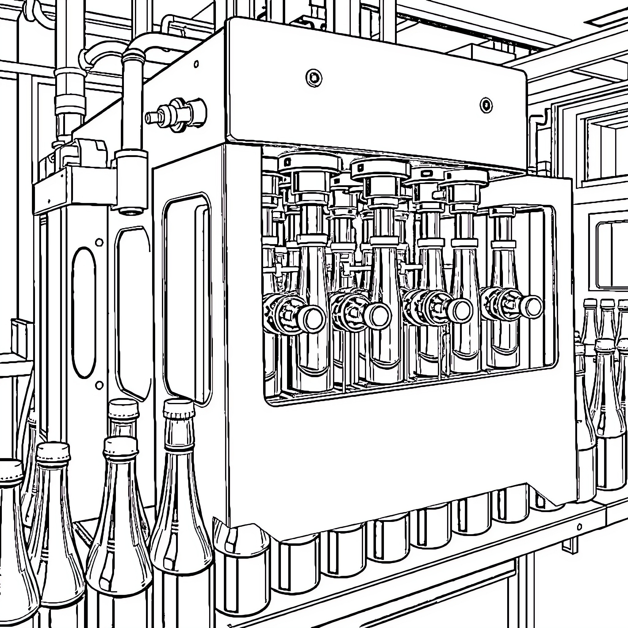 Beer Brewing Equipment and Machinery Coloring Page (free black-and-white line drawing printable PDF for all, from beginners to advanced learners, including children, teens, adults, and seniors)