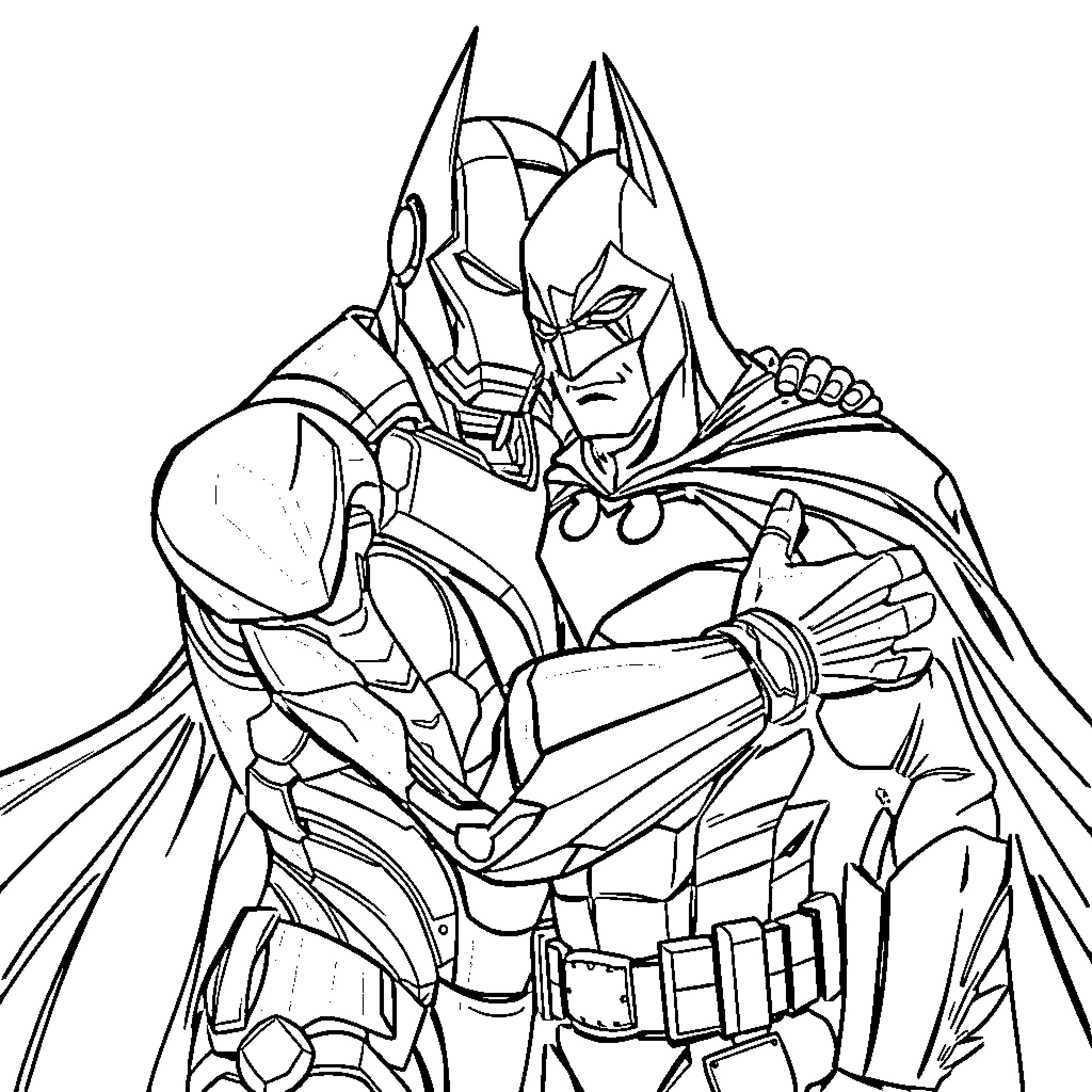 Ironman superhero in action-packed pose Coloring Page (free black-and-white line drawing printable PDF for all, from beginners to advanced learners, including children, teens, adults, and seniors)