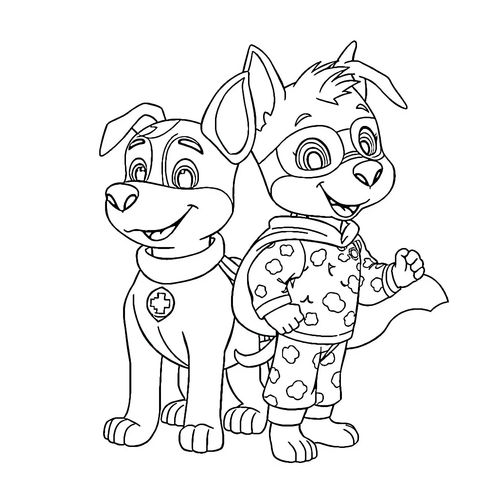 Patrouille of playful puppies Coloring Page (free black-and-white line drawing printable PDF for all, from beginners to advanced learners, including children, teens, adults, and seniors)