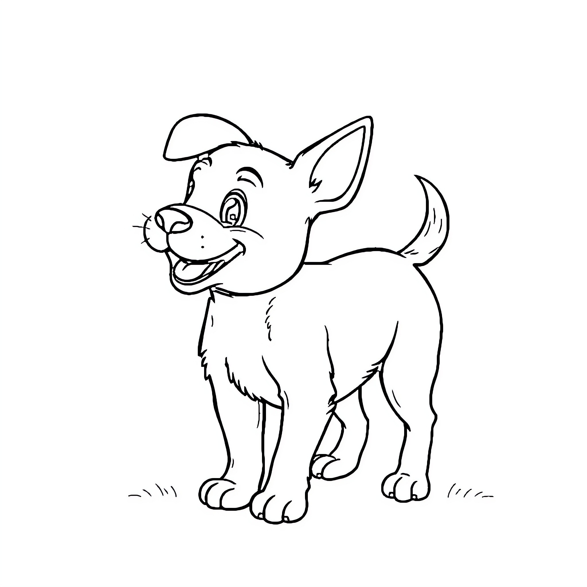 Dog playing happily with a cheerful expression Coloring Page (free black-and-white line drawing printable PDF for all, from beginners to advanced learners, including children, teens, adults, and seniors)