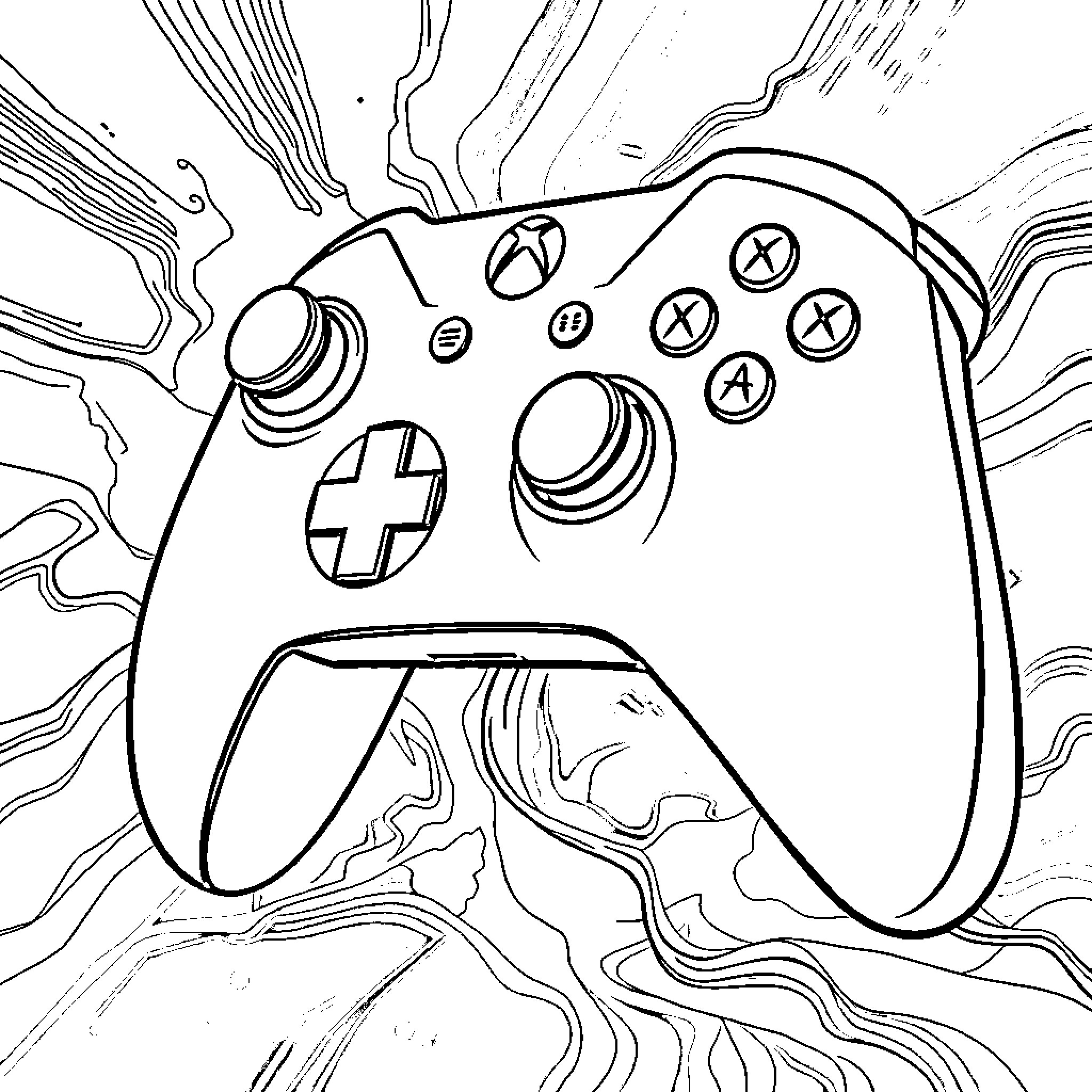 Xbox controller with abstract background Coloring Page (free black-and-white line drawing printable PDF for all, from beginners to advanced learners, including children, teens, adults, and seniors)