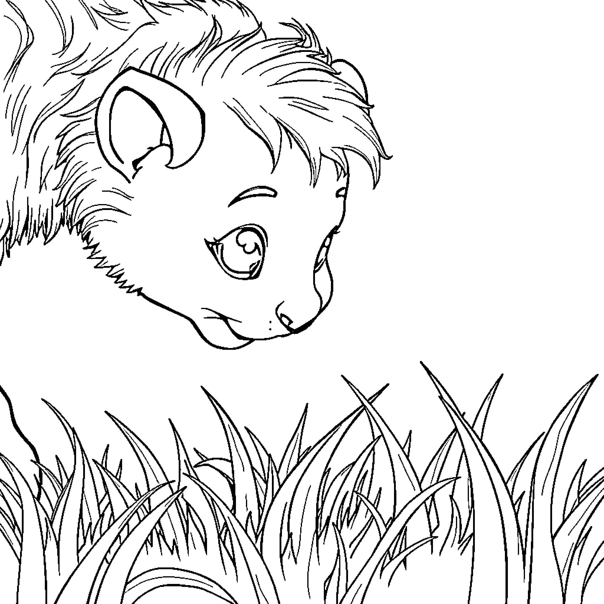 Fillian playing in the tall grass Coloring Page (free black-and-white line drawing printable PDF for all, from beginners to advanced learners, including children, teens, adults, and seniors)