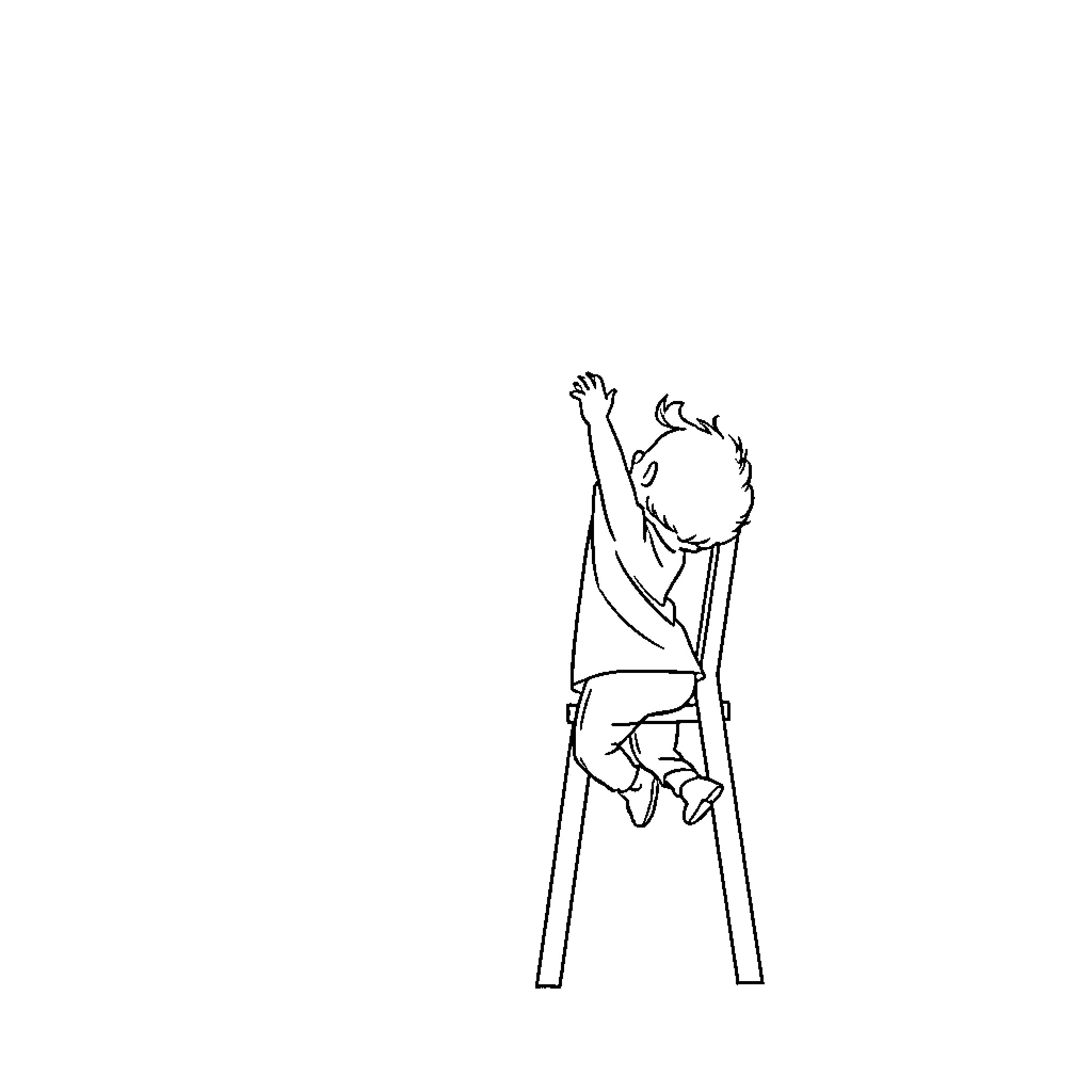 Midget figure performing acrobatics on chair Coloring Page (free black-and-white line drawing printable PDF for all, from beginners to advanced learners, including children, teens, adults, and seniors)