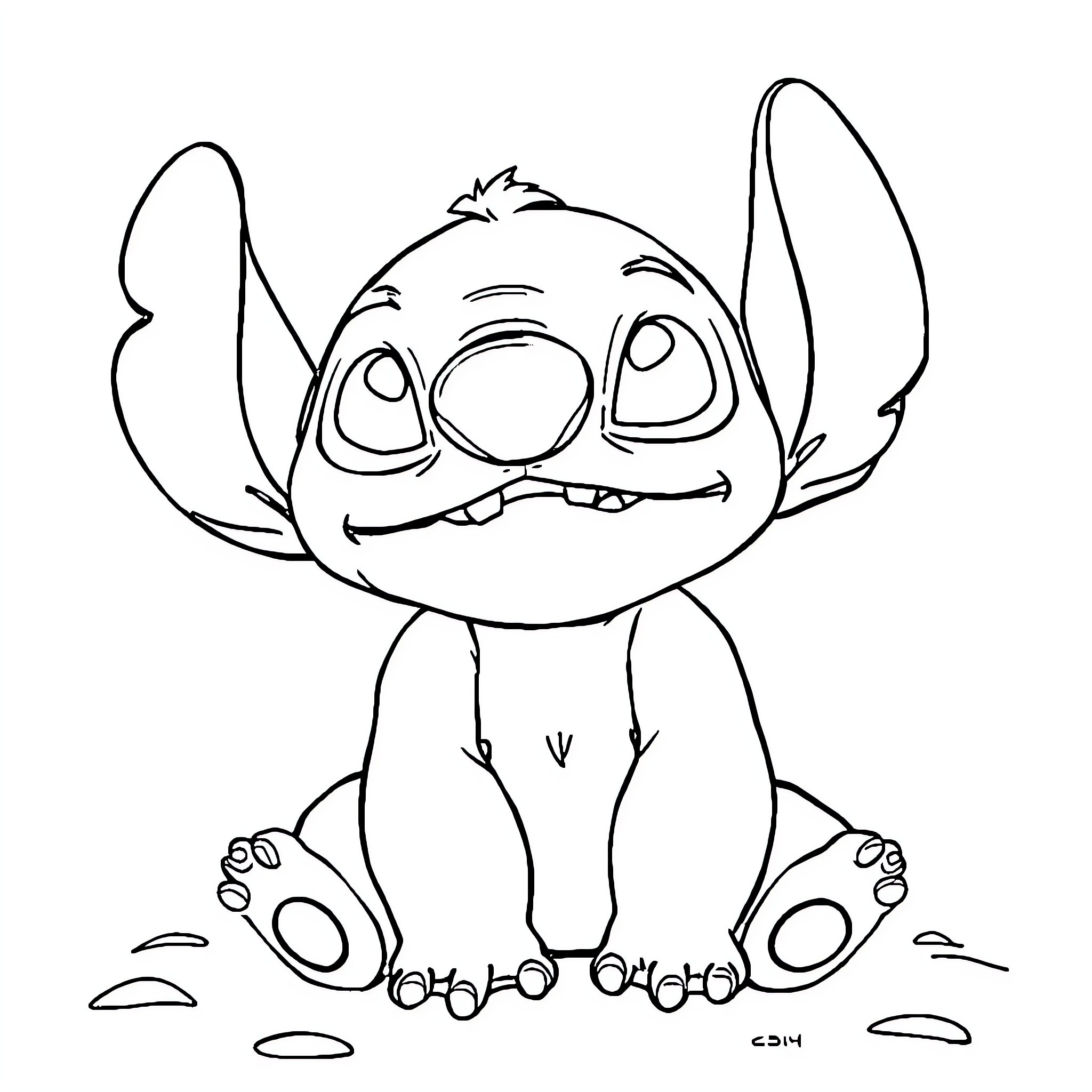 Stitch making a silly face Coloring Page (free black-and-white line drawing printable PDF for all, from beginners to advanced learners, including children, teens, adults, and seniors)