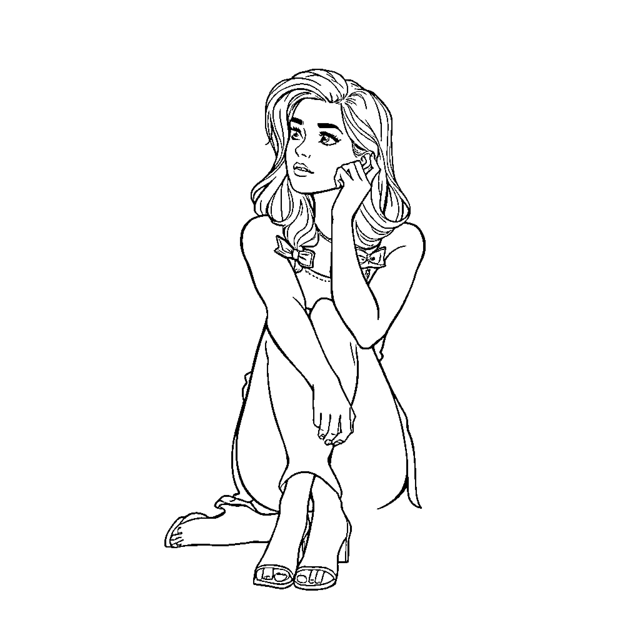 Piperrockelle sitting contemplatively Coloring Page (free black-and-white line drawing printable PDF for all, from beginners to advanced learners, including children, teens, adults, and seniors)
