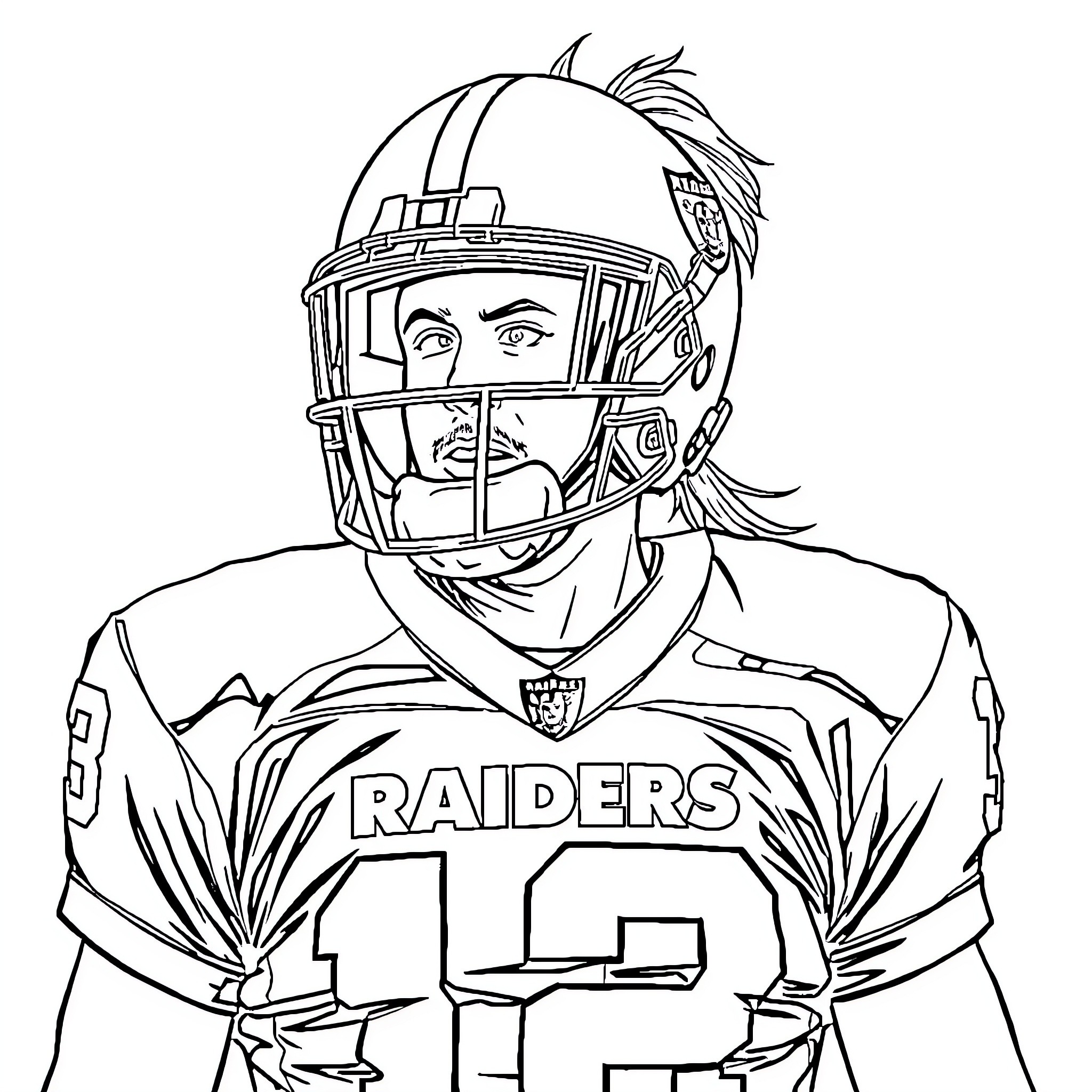 Football Player in Uniform and Gear Coloring Page (free black-and-white line drawing printable PDF for all, from beginners to advanced learners, including children, teens, adults, and seniors)