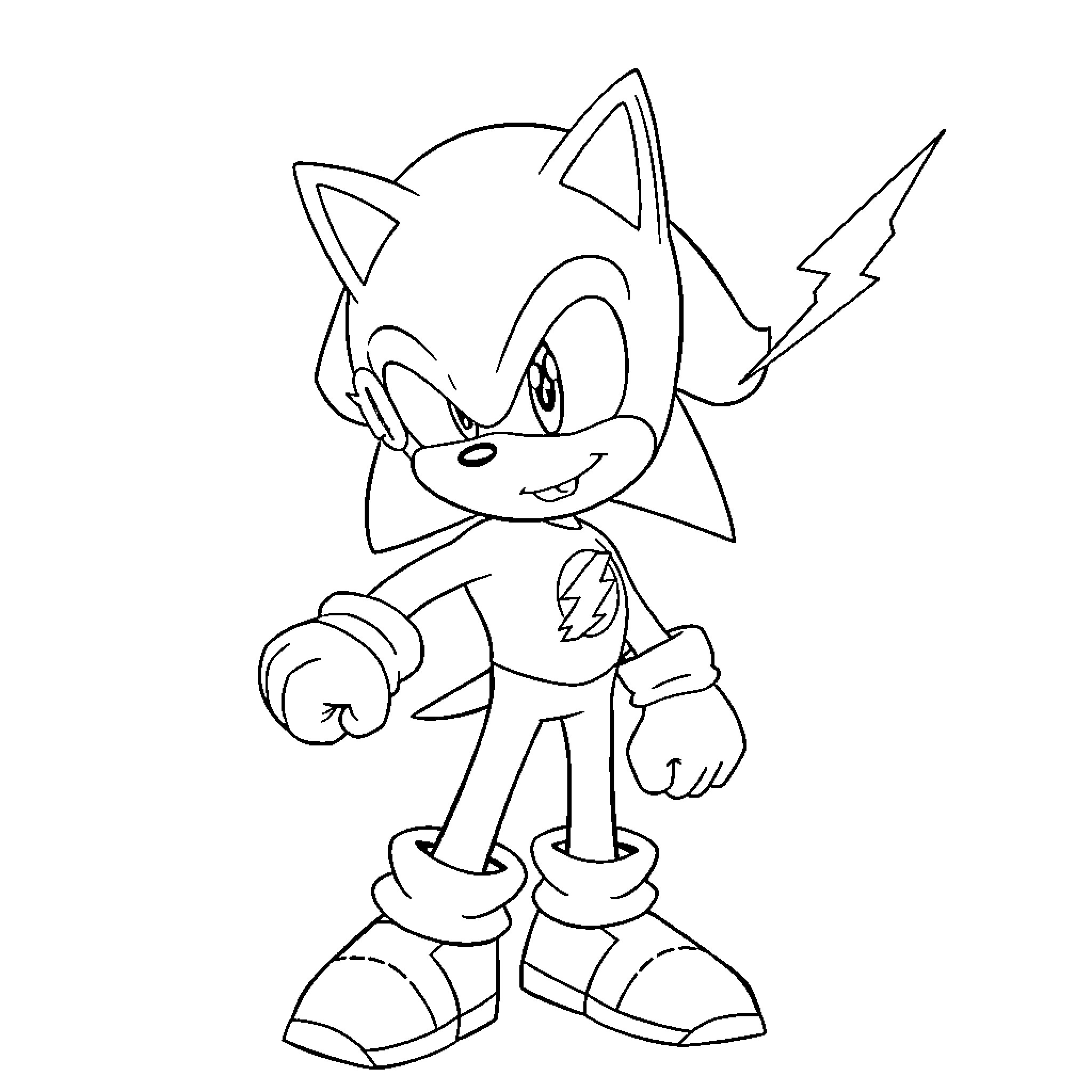 Sonic the Hedgehog in action pose Coloring Page (free black-and-white line drawing printable PDF for all, from beginners to advanced learners, including children, teens, adults, and seniors)