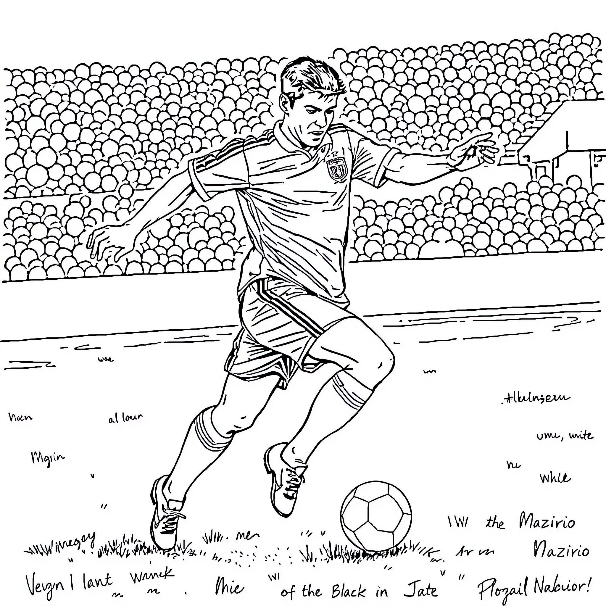 Ronaldo's Electrifying Soccer Moves on the Pitch Coloring Page (free black-and-white line drawing printable PDF for all, from beginners to advanced learners, including children, teens, adults, and seniors)