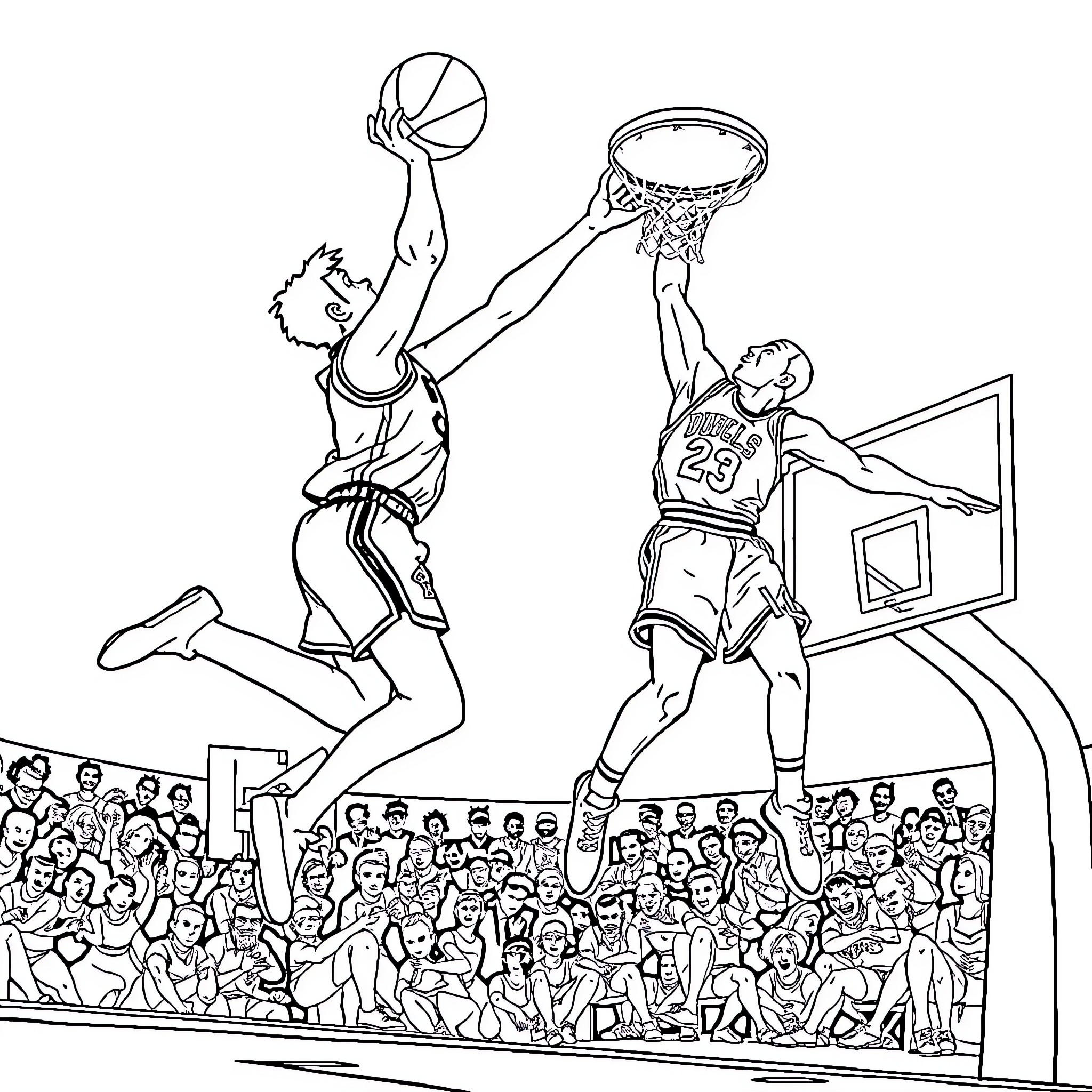 Walter White competing in a basketball game Coloring Page (free black-and-white line drawing printable PDF for all, from beginners to advanced learners, including children, teens, adults, and seniors)