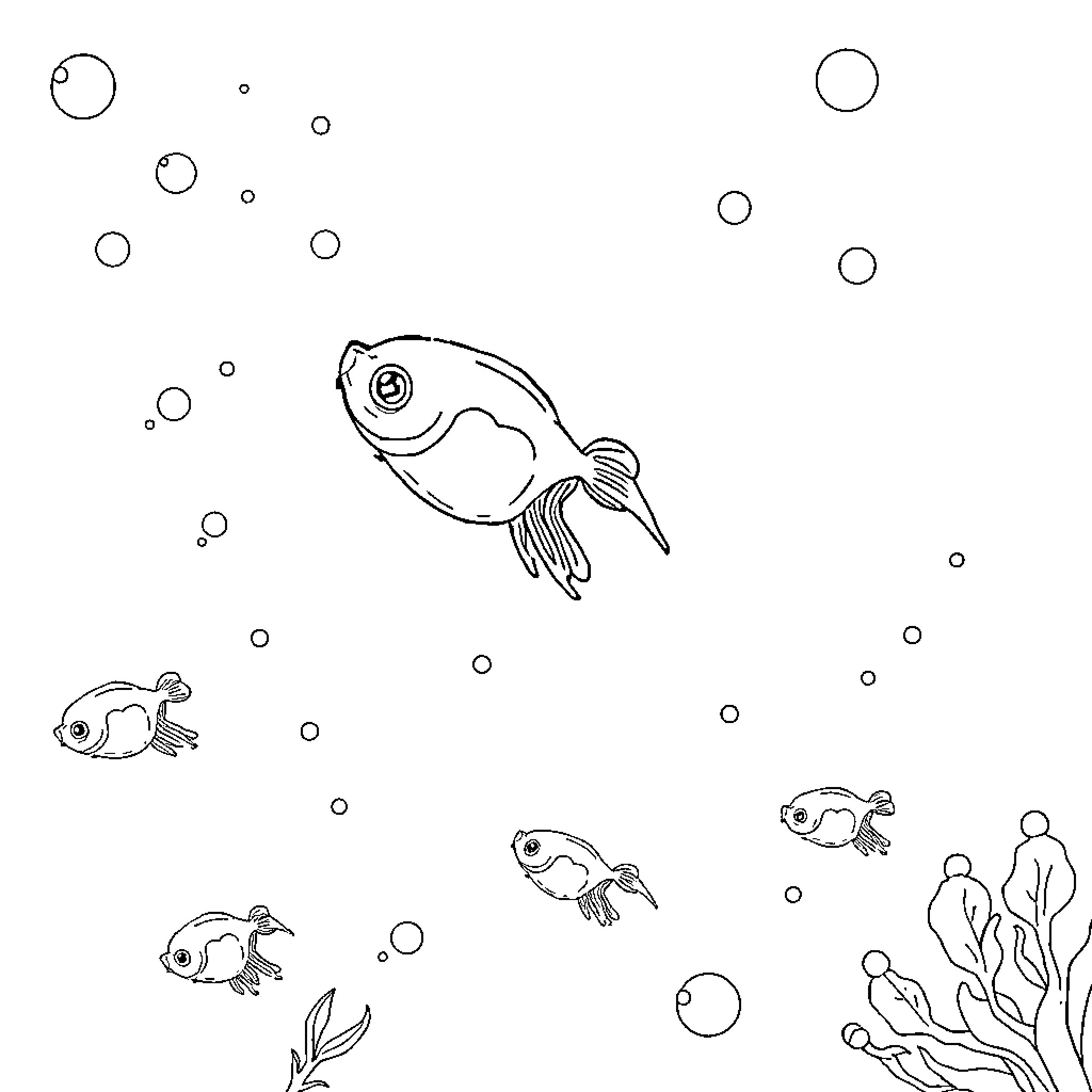 Zooplankton swimming playfully in the ocean Coloring Page (free black-and-white line drawing printable PDF for all, from beginners to advanced learners, including children, teens, adults, and seniors)