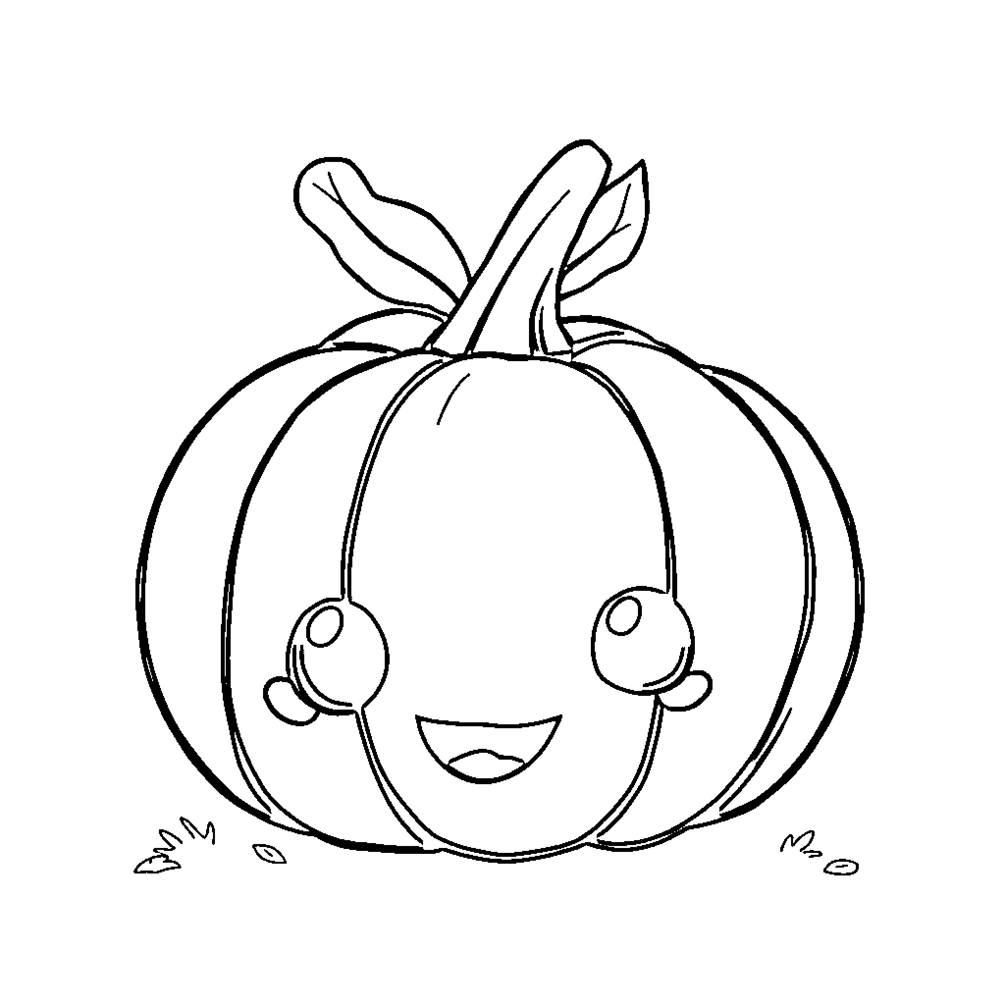 Pumpkin with a happy expression Coloring Page (free black-and-white line drawing printable PDF for all, from beginners to advanced learners, including children, teens, adults, and seniors)