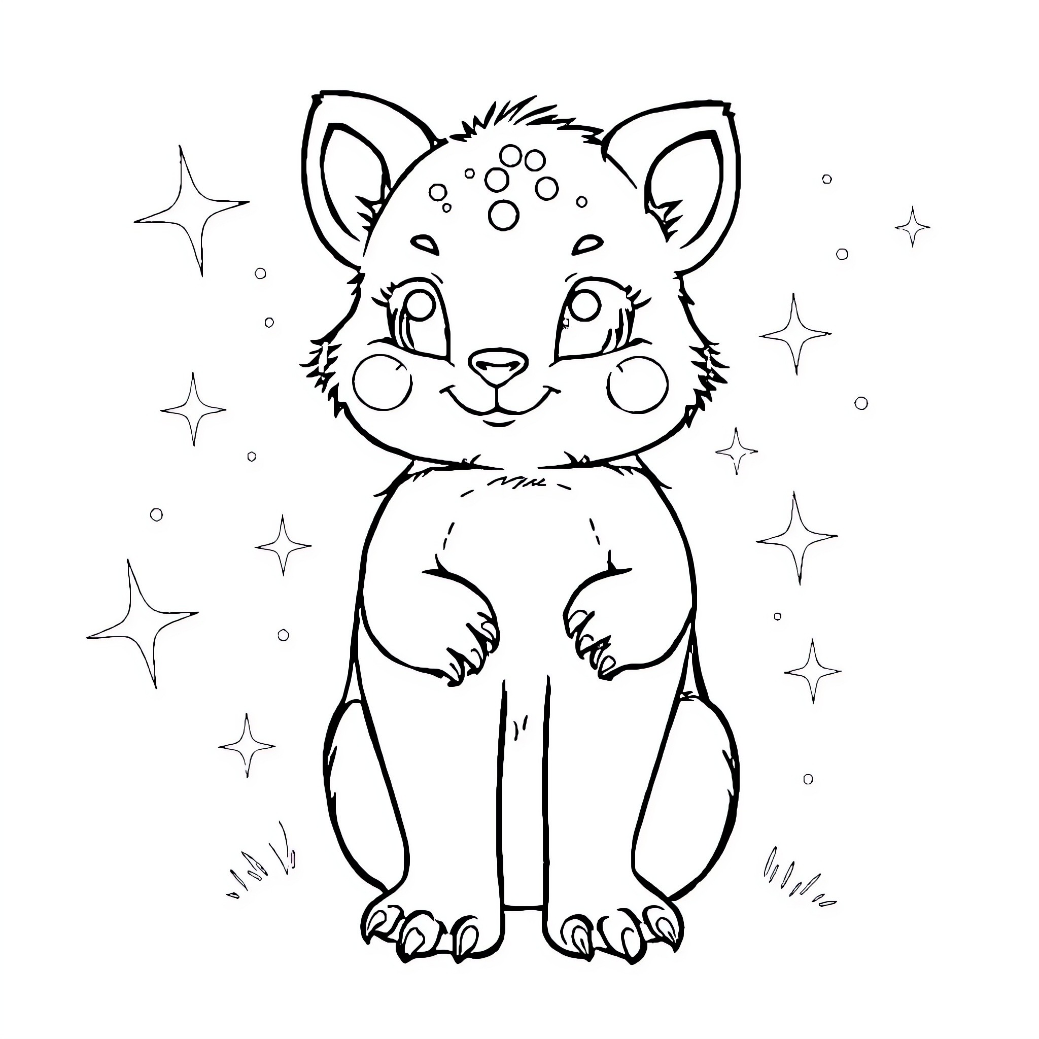 Hedgehog gazing at sparkling stars in the night Coloring Page (free black-and-white line drawing printable PDF for all, from beginners to advanced learners, including children, teens, adults, and seniors)