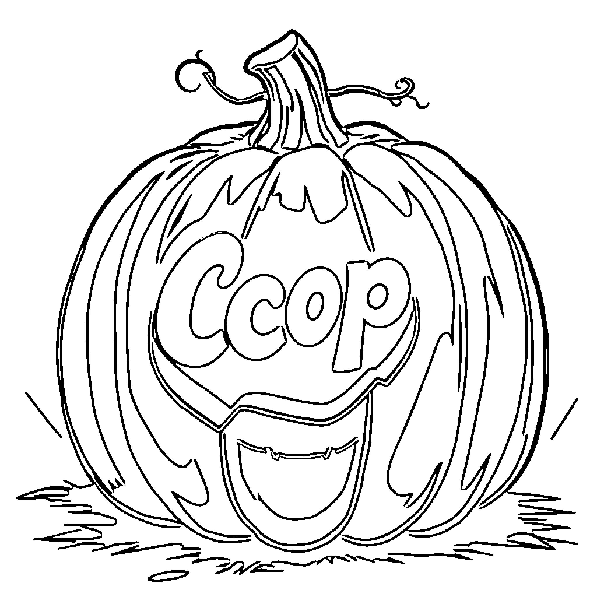 Pumpkin with Amusing Expression Coloring Page (free black-and-white line drawing printable PDF for all, from beginners to advanced learners, including children, teens, adults, and seniors)