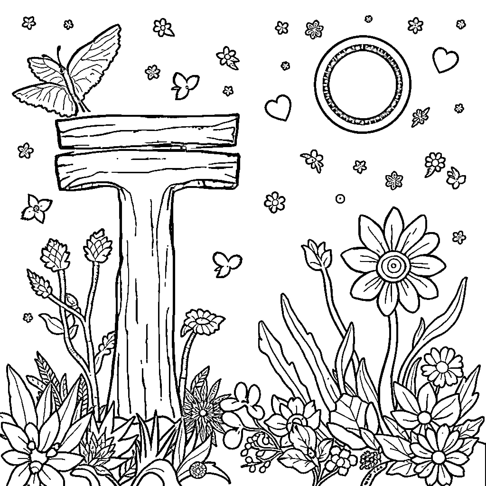 Tranquil Garden Retreat Coloring Page (free black-and-white line drawing printable PDF for all, from beginners to advanced learners, including children, teens, adults, and seniors)