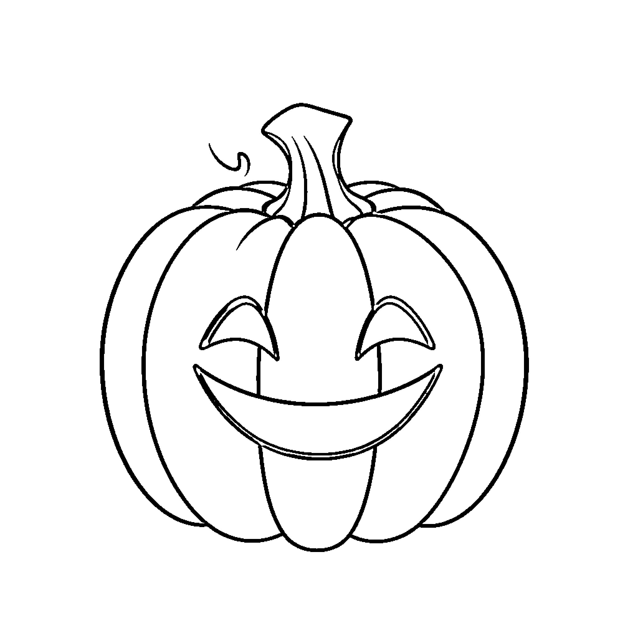 Pumpkin with a smiling face Coloring Page (free black-and-white line drawing printable PDF for all, from beginners to advanced learners, including children, teens, adults, and seniors)