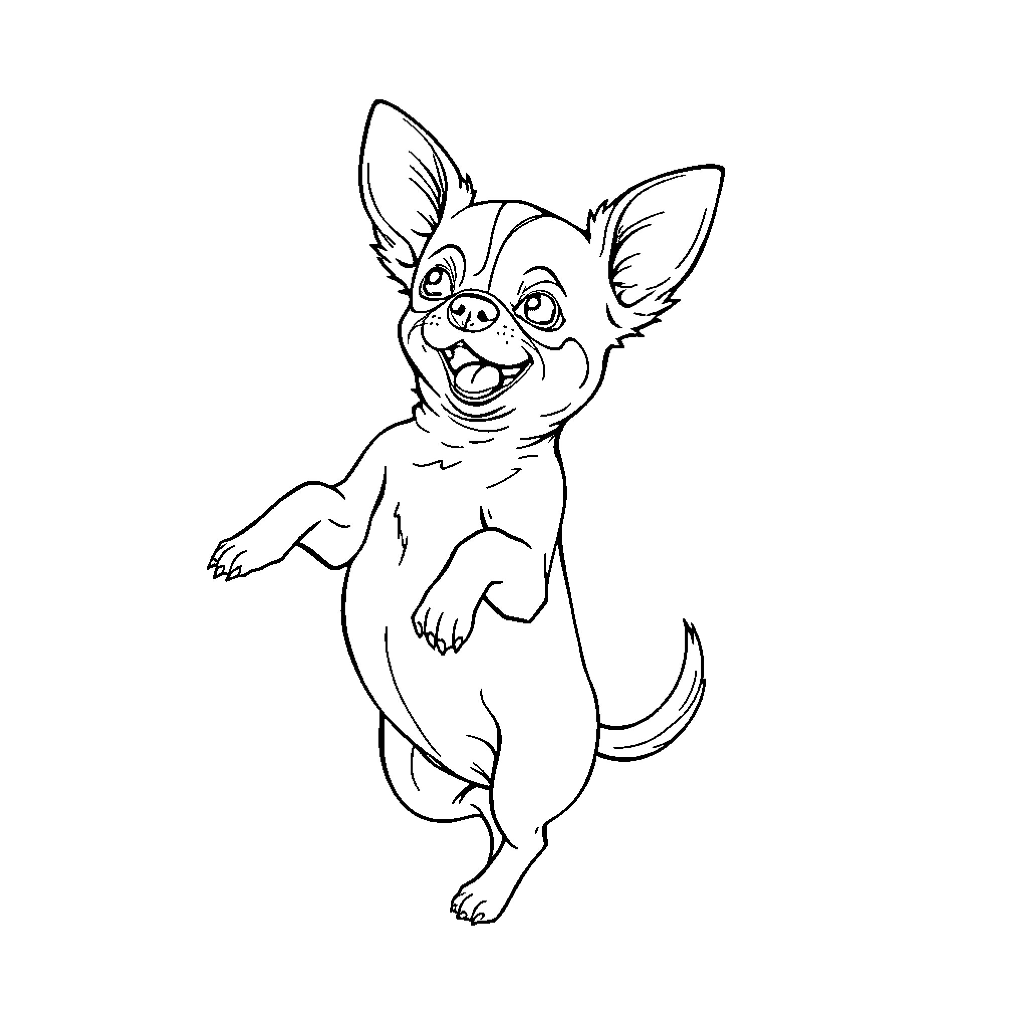 Chihuahua expressing joy and playfulness Coloring Page (free black-and-white line drawing printable PDF for all, from beginners to advanced learners, including children, teens, adults, and seniors)