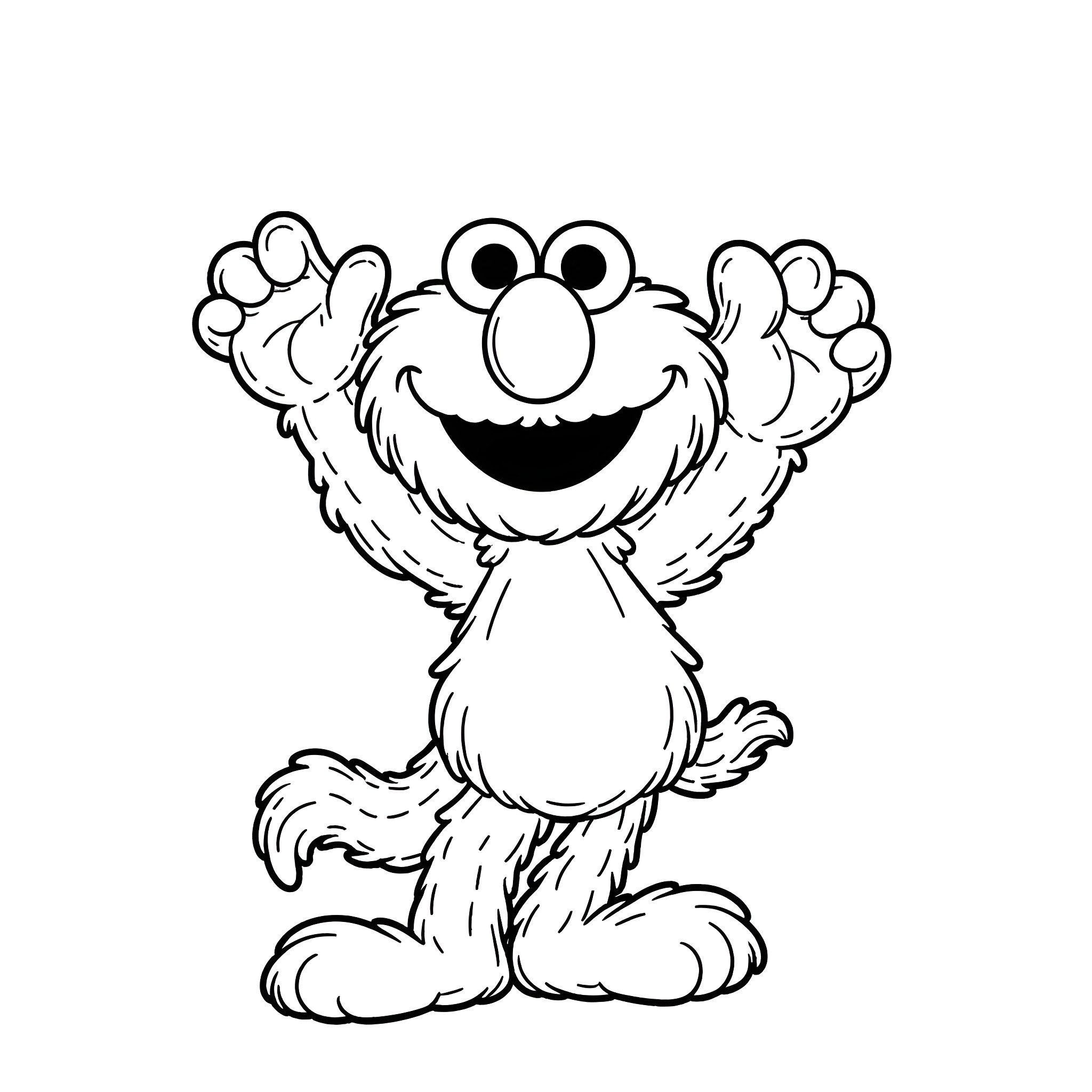 Elmo Expressing Joyful Enthusiasm Coloring Page (free black-and-white line drawing printable PDF for all, from beginners to advanced learners, including children, teens, adults, and seniors)