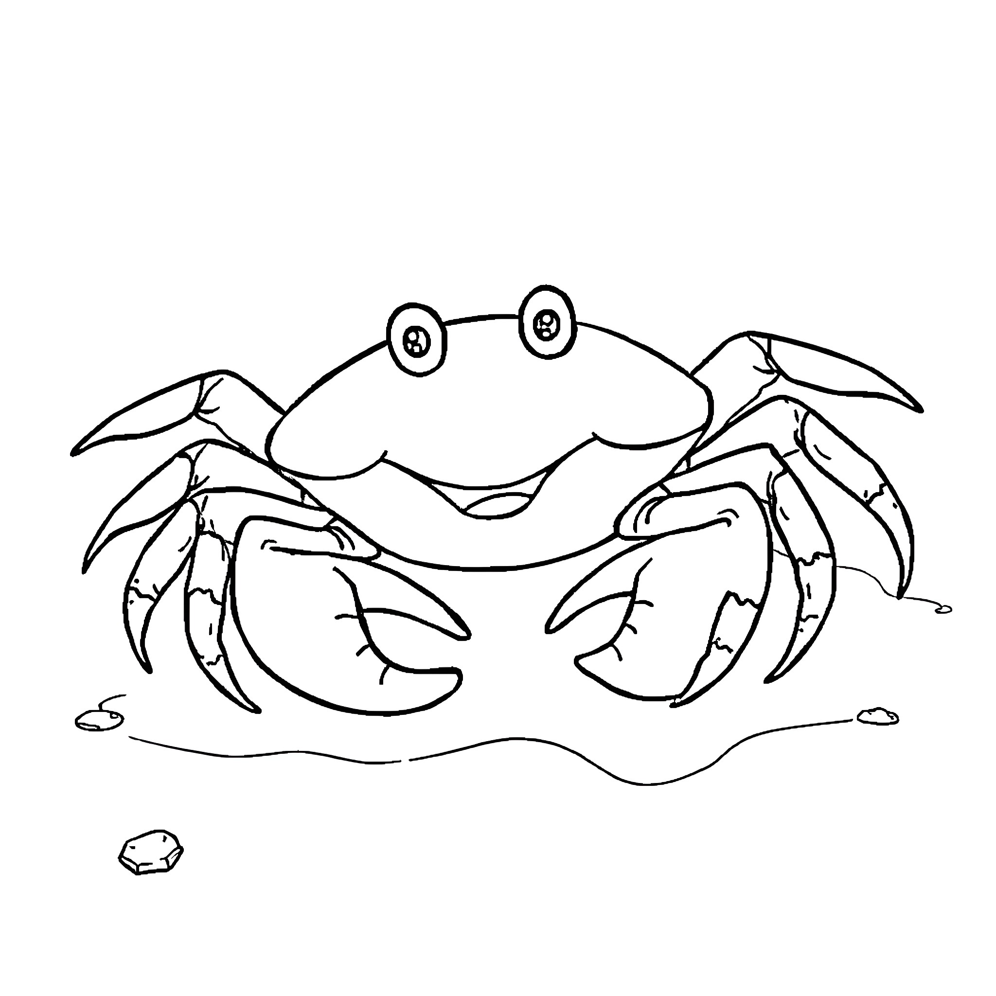 Crab scurrying on the beach Coloring Page (free black-and-white line drawing printable PDF for all, from beginners to advanced learners, including children, teens, adults, and seniors)