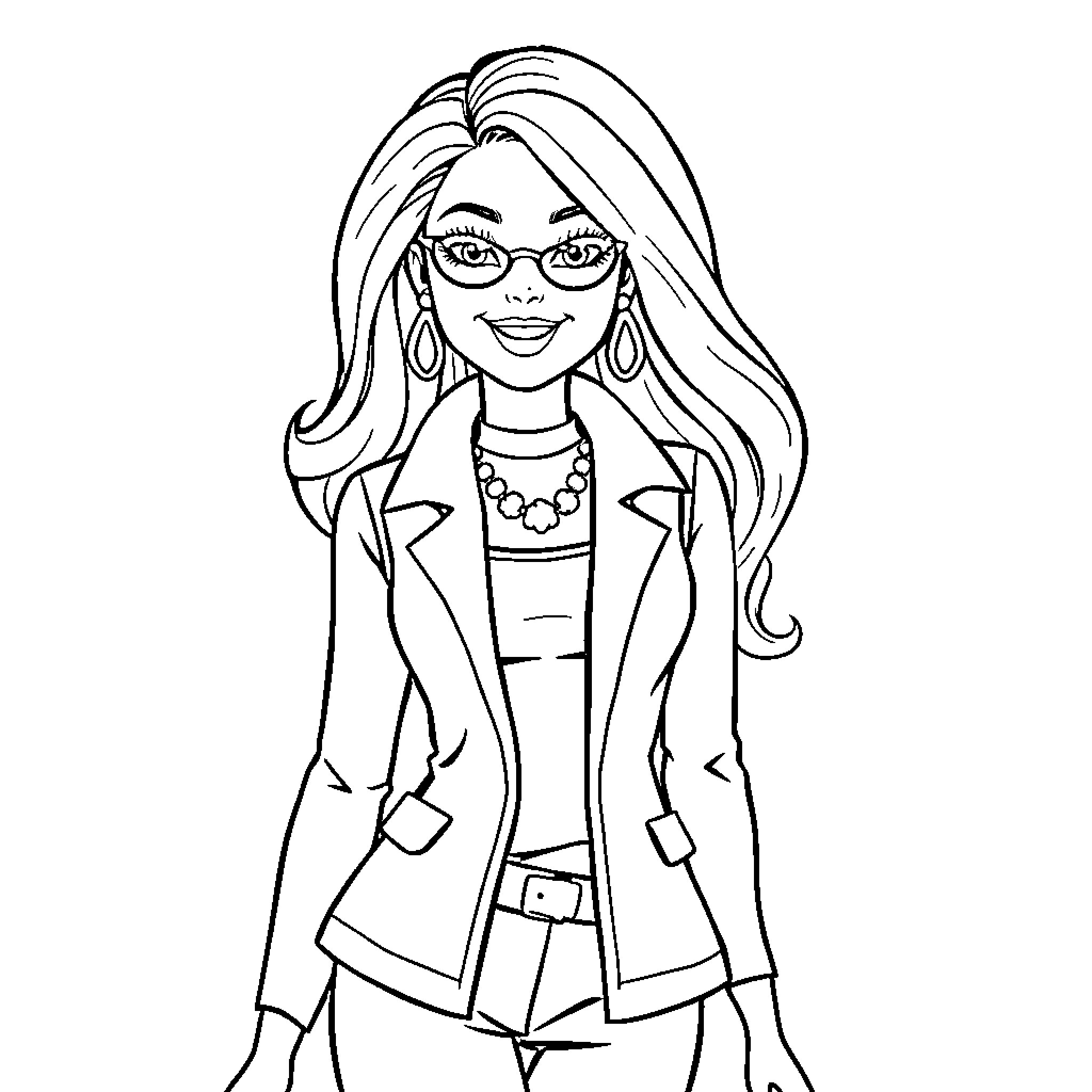 Barbie in a stylish business outfit Coloring Page (free black-and-white line drawing printable PDF for all, from beginners to advanced learners, including children, teens, adults, and seniors)