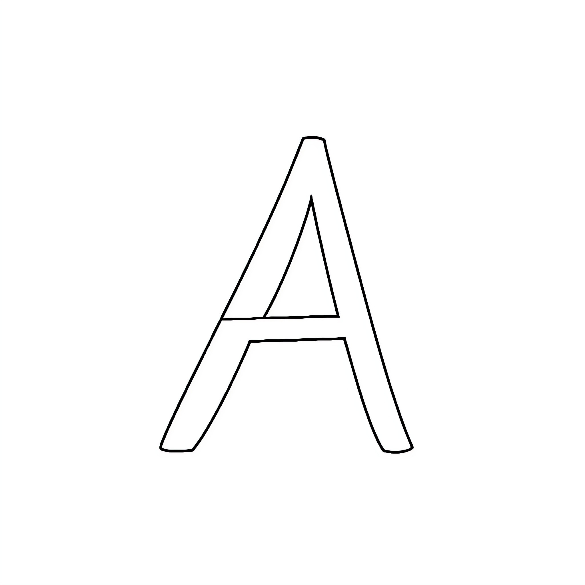 Letter A depicted in simple line drawing Coloring Page (free black-and-white line drawing printable PDF for all, from beginners to advanced learners, including children, teens, adults, and seniors)