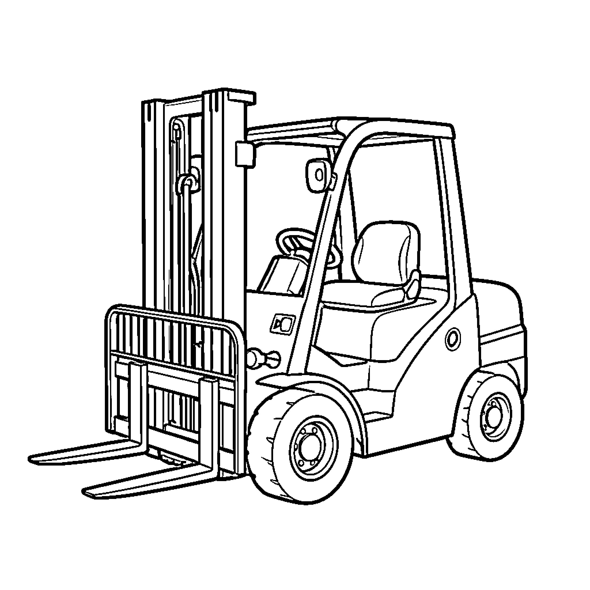 Forklift parked in a warehouse setting Coloring Page (free black-and-white line drawing printable PDF for all, from beginners to advanced learners, including children, teens, adults, and seniors)
