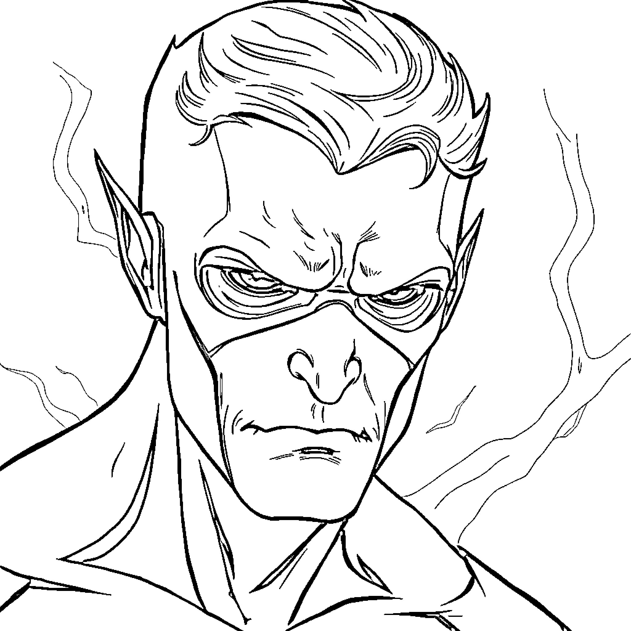 Flash in Fierce Expression Coloring Page (free black-and-white line drawing printable PDF for all, from beginners to advanced learners, including children, teens, adults, and seniors)