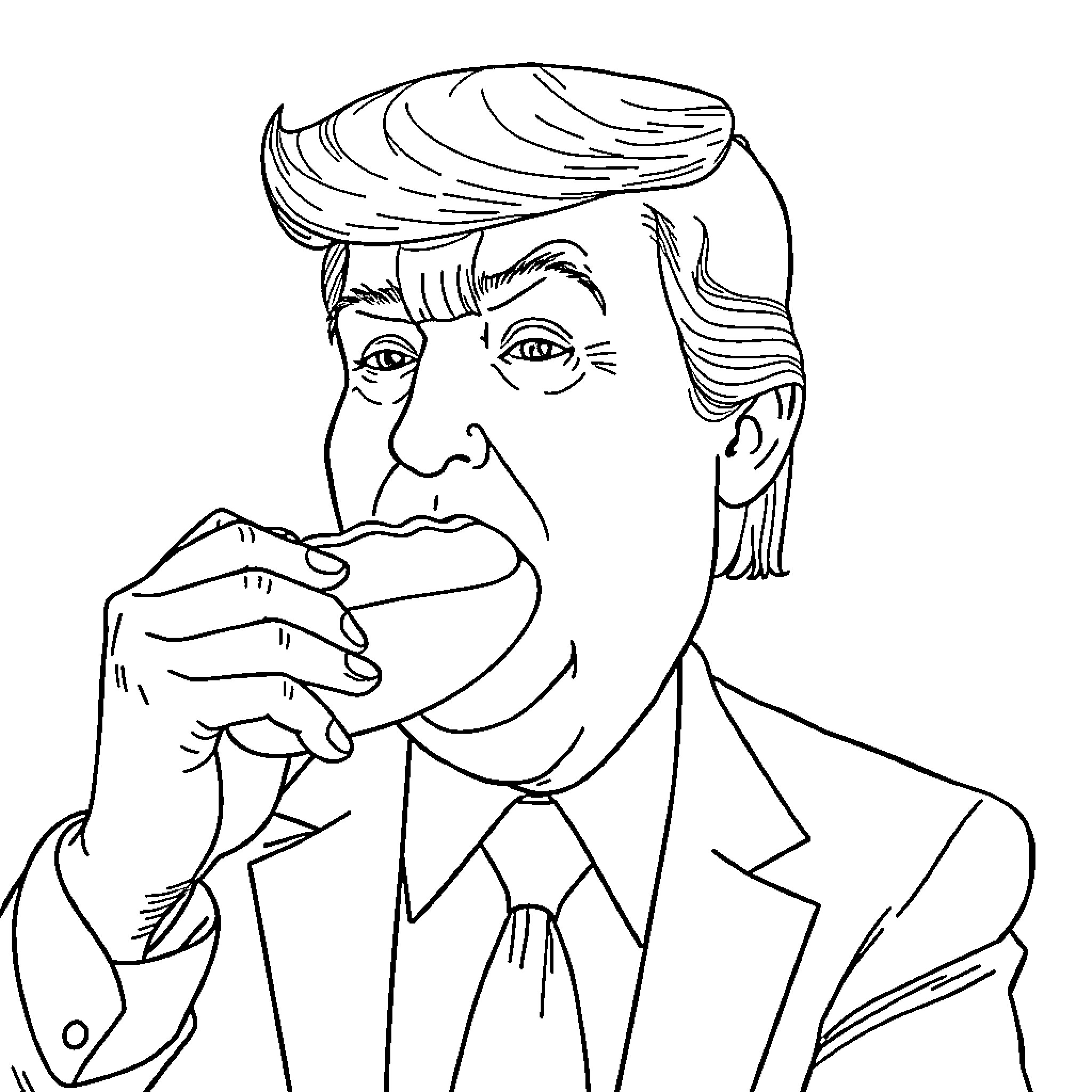 Donald Trump speaking with a serious expression Coloring Page (free black-and-white line drawing printable PDF for all, from beginners to advanced learners, including children, teens, adults, and seniors)