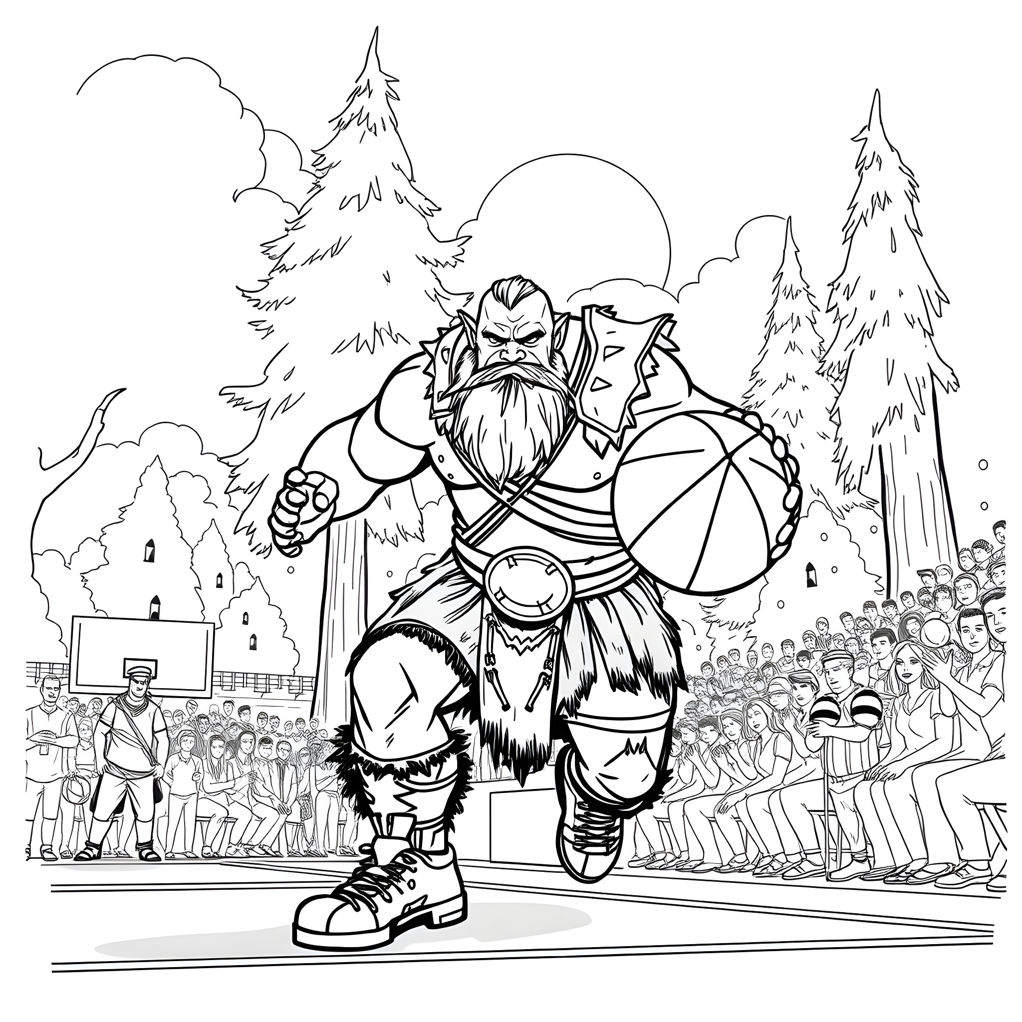 Thrall leading his people through the wilderness Coloring Page (free black-and-white line drawing printable PDF for all, from beginners to advanced learners, including children, teens, adults, and seniors)